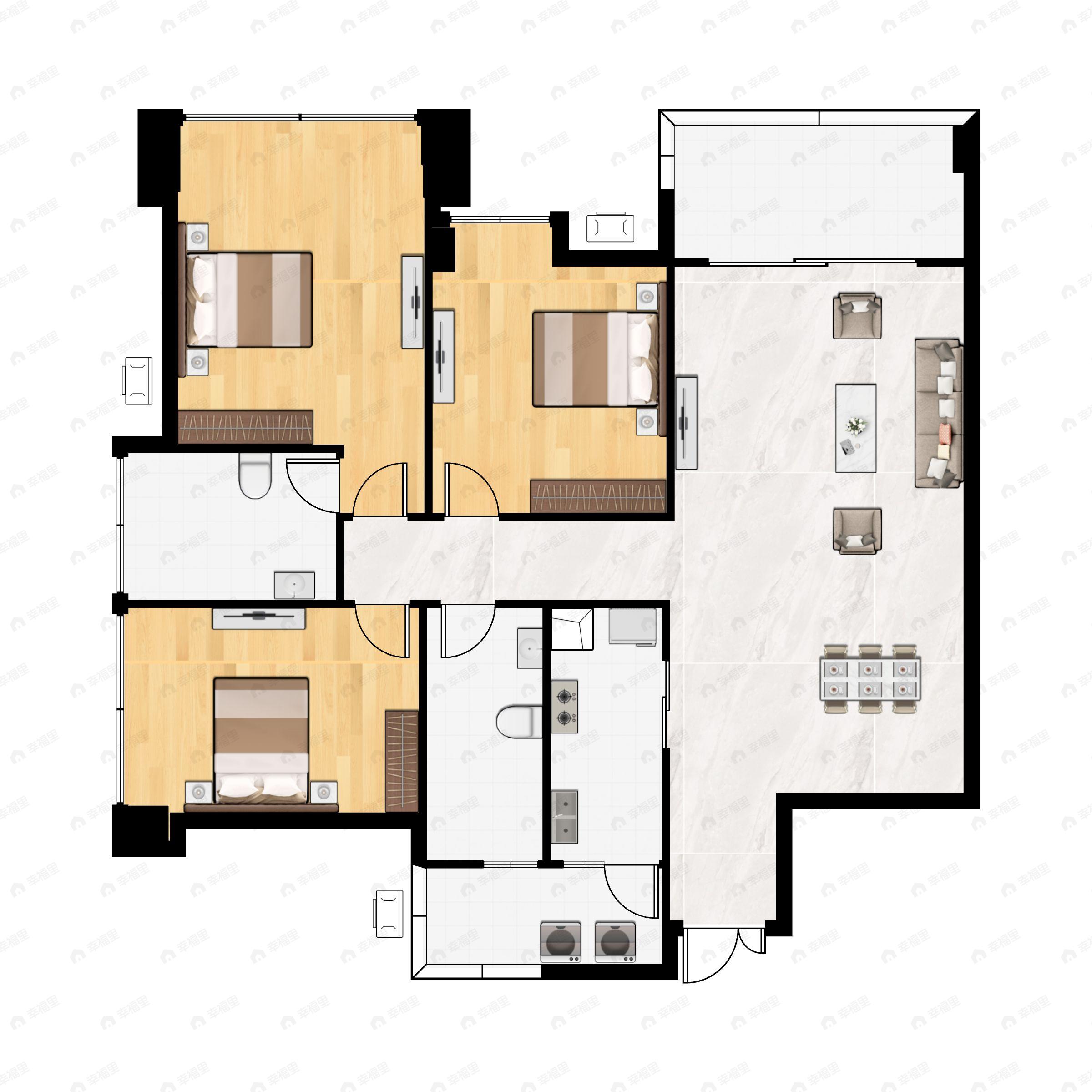 3室2厅2卫建面120平户型图