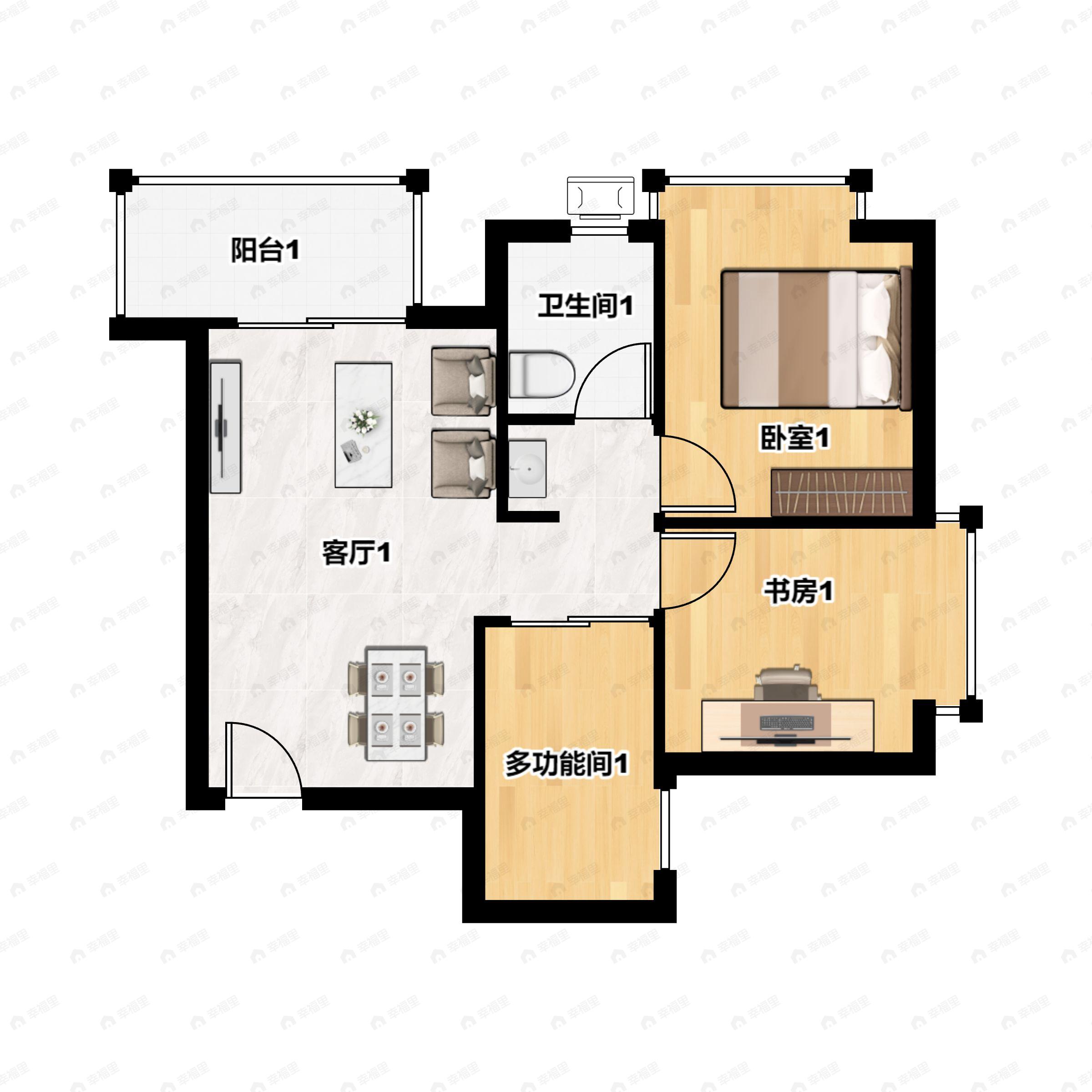 2室2厅1卫建面69平户型图