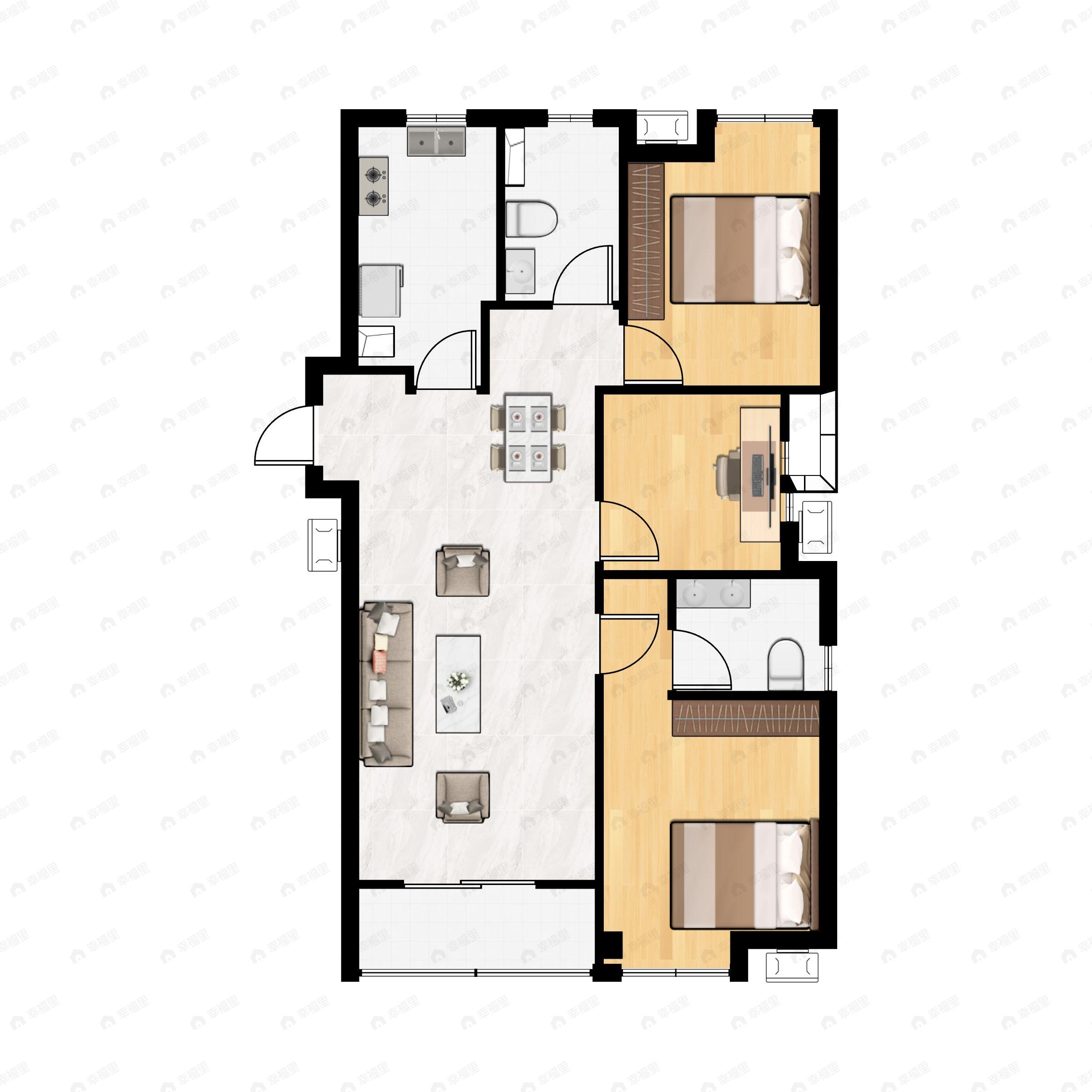 3室2厅2卫建面118平户型图
