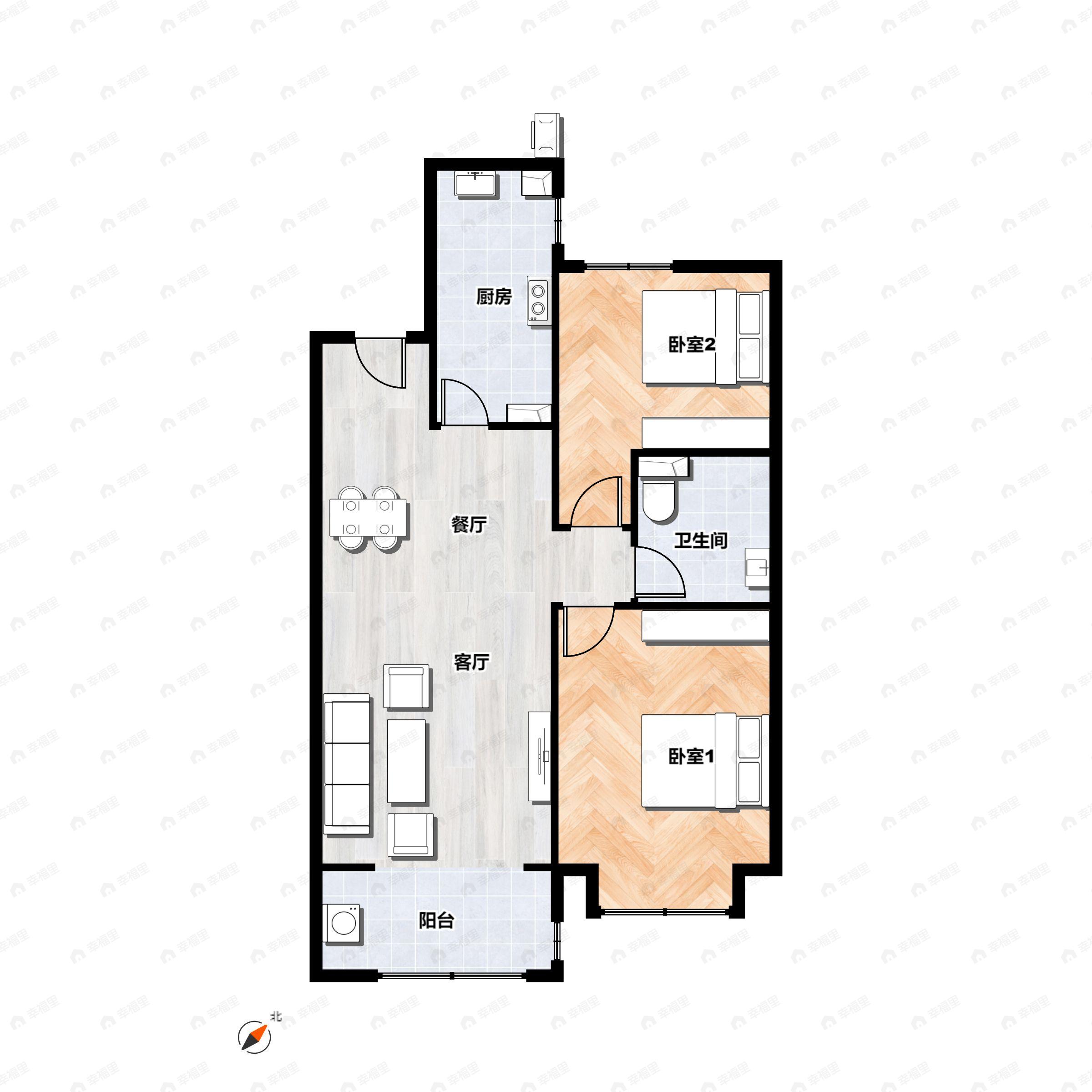 2室2厅1卫建面81平户型图