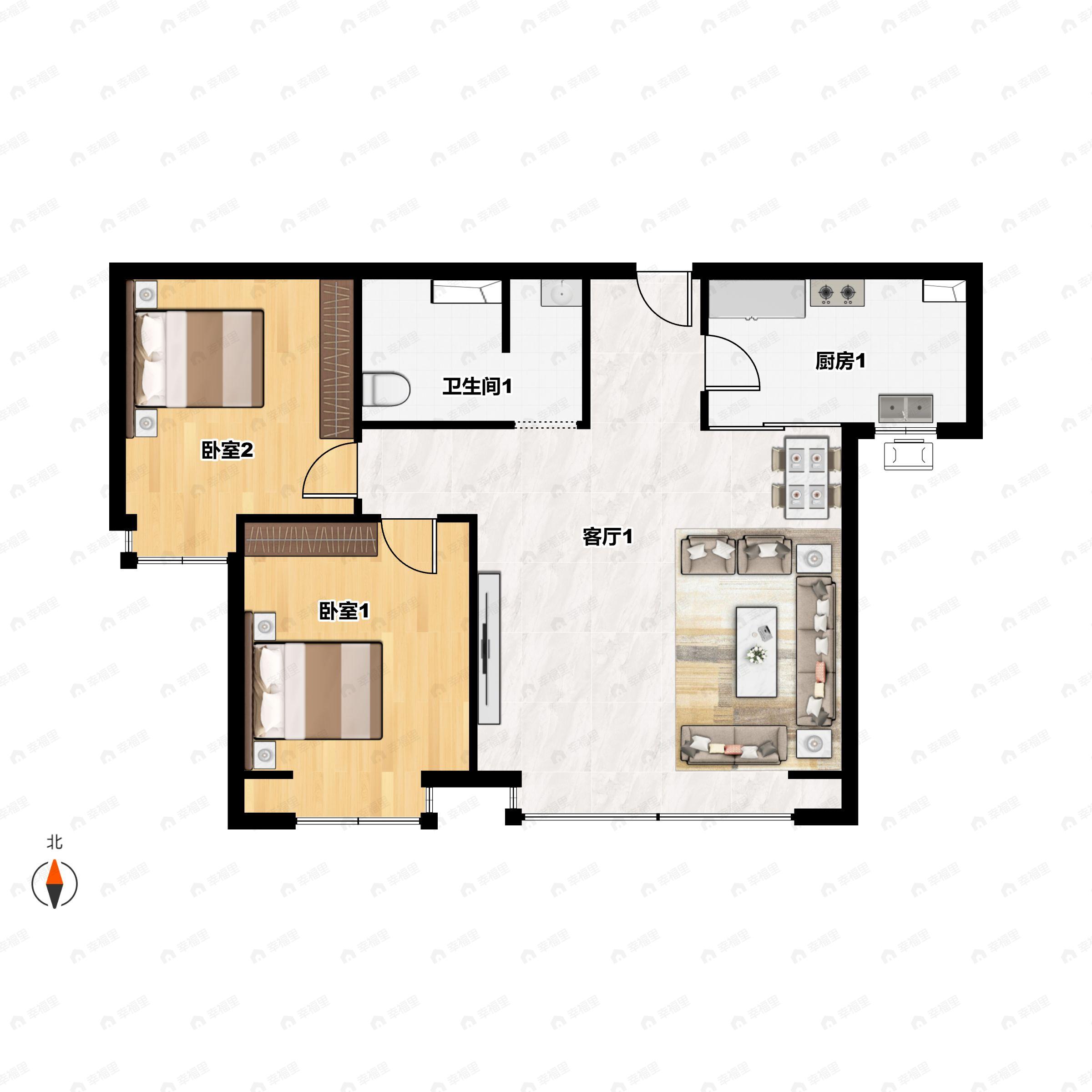 京投发展北熙区2室2厅1卫户型图