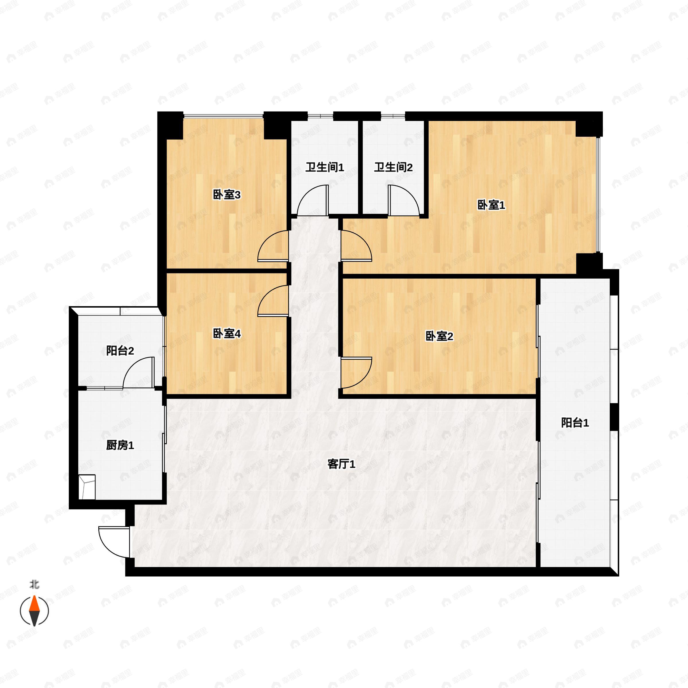4室2厅2卫建面140平南户型图