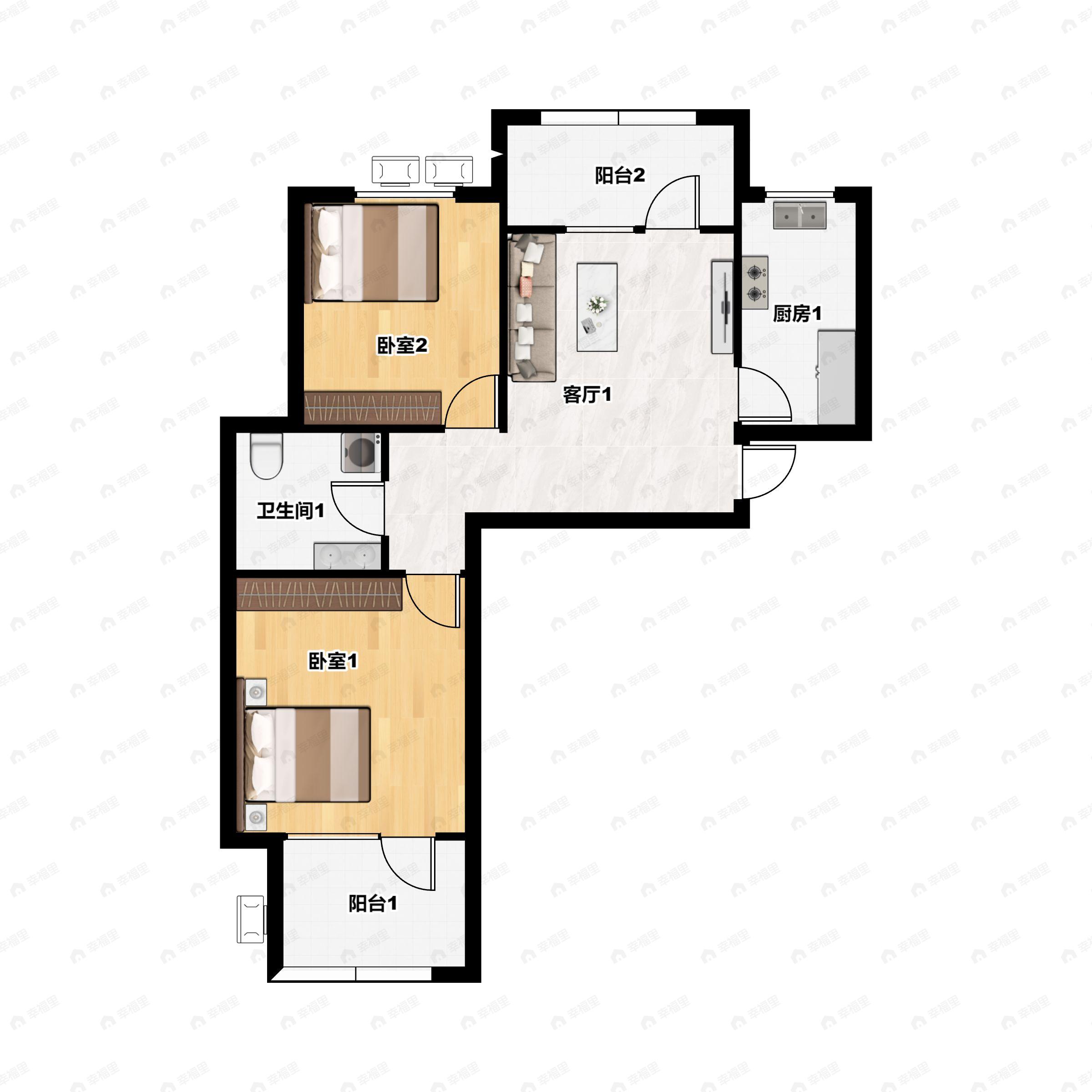 2室2厅1卫建面78平户型图