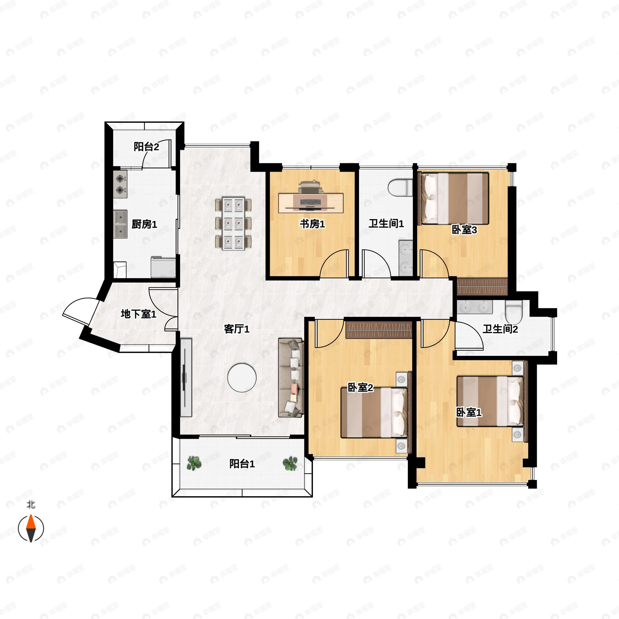 滨江和院3室2厅2卫户型图