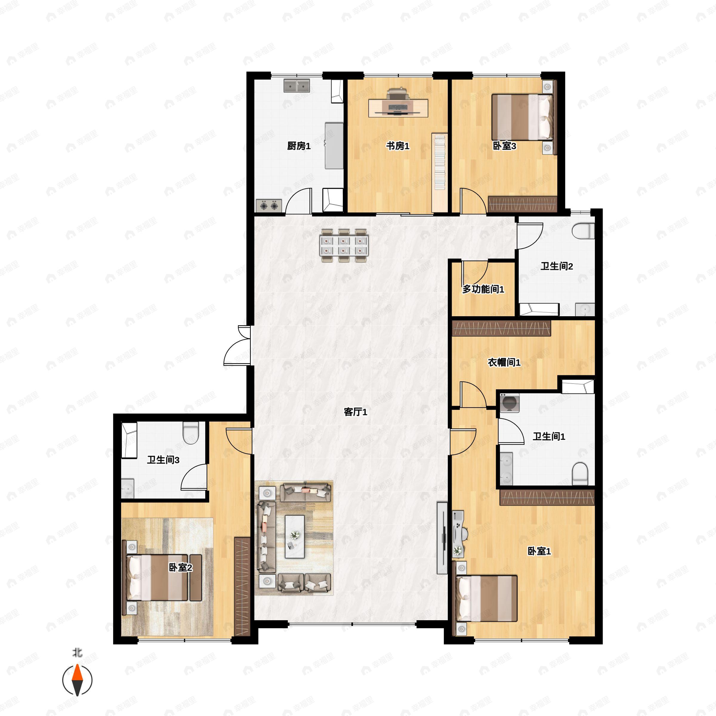 4室2厅3卫建面252平户型图