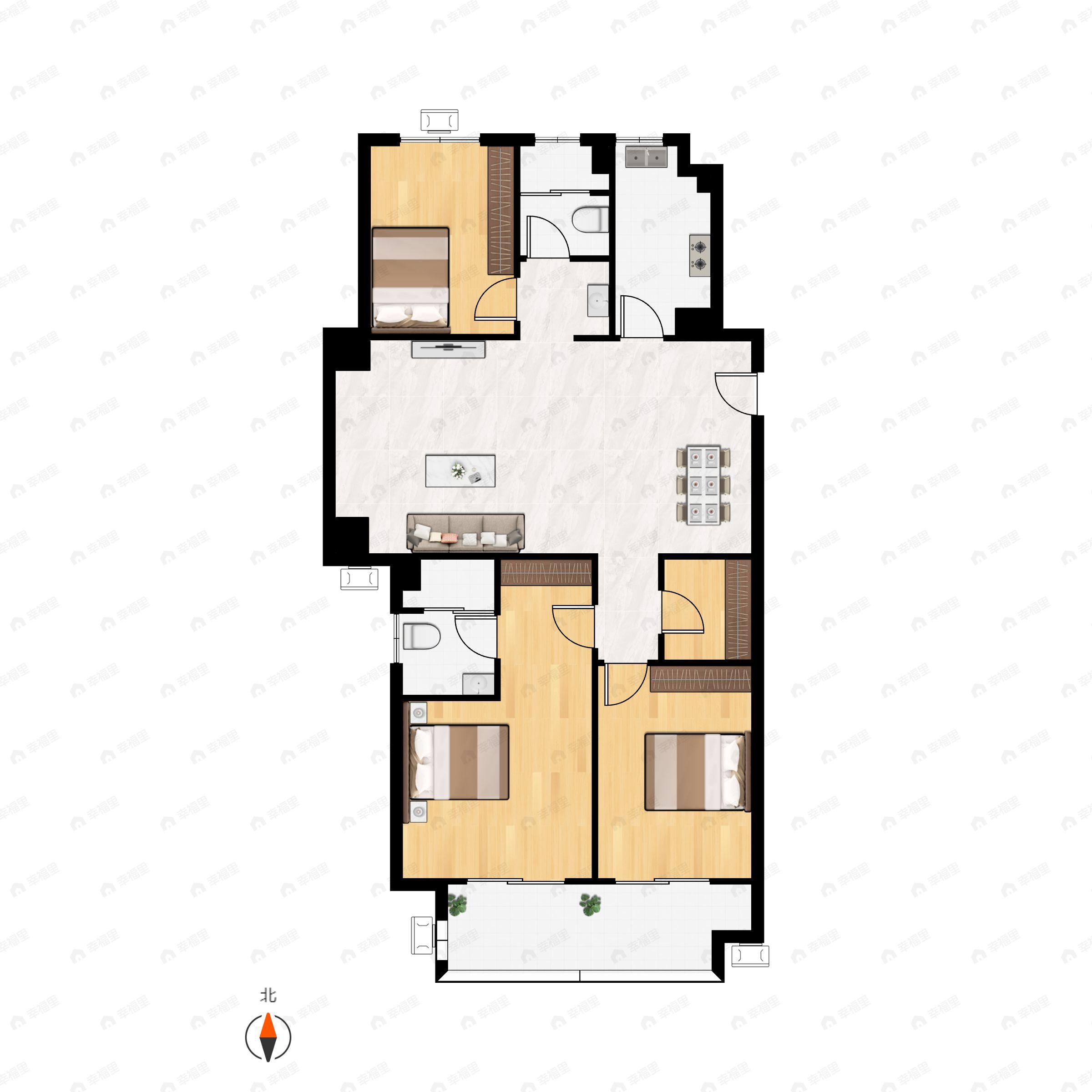 3室2厅2卫建面130平户型图