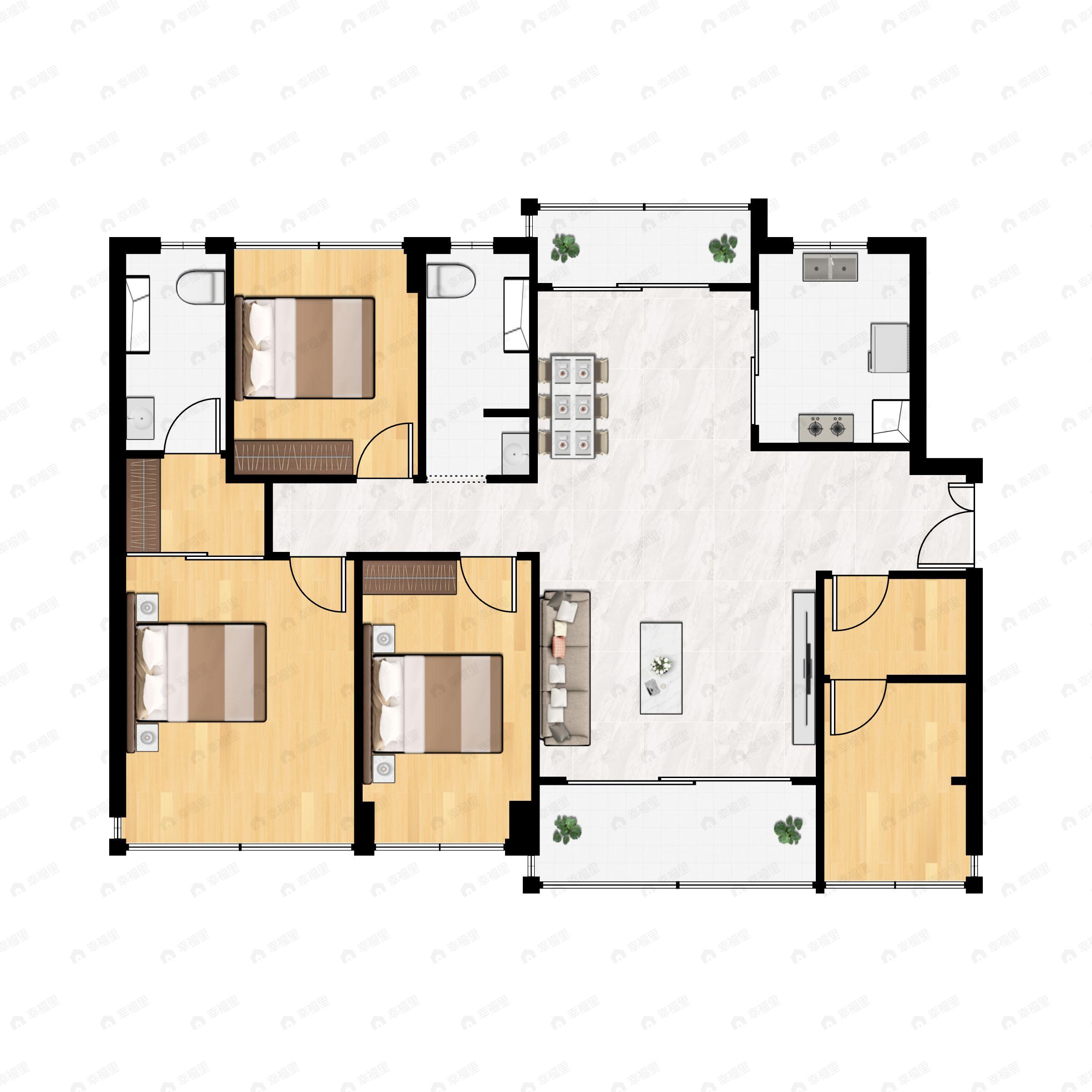 3室2厅2卫建面141平户型图