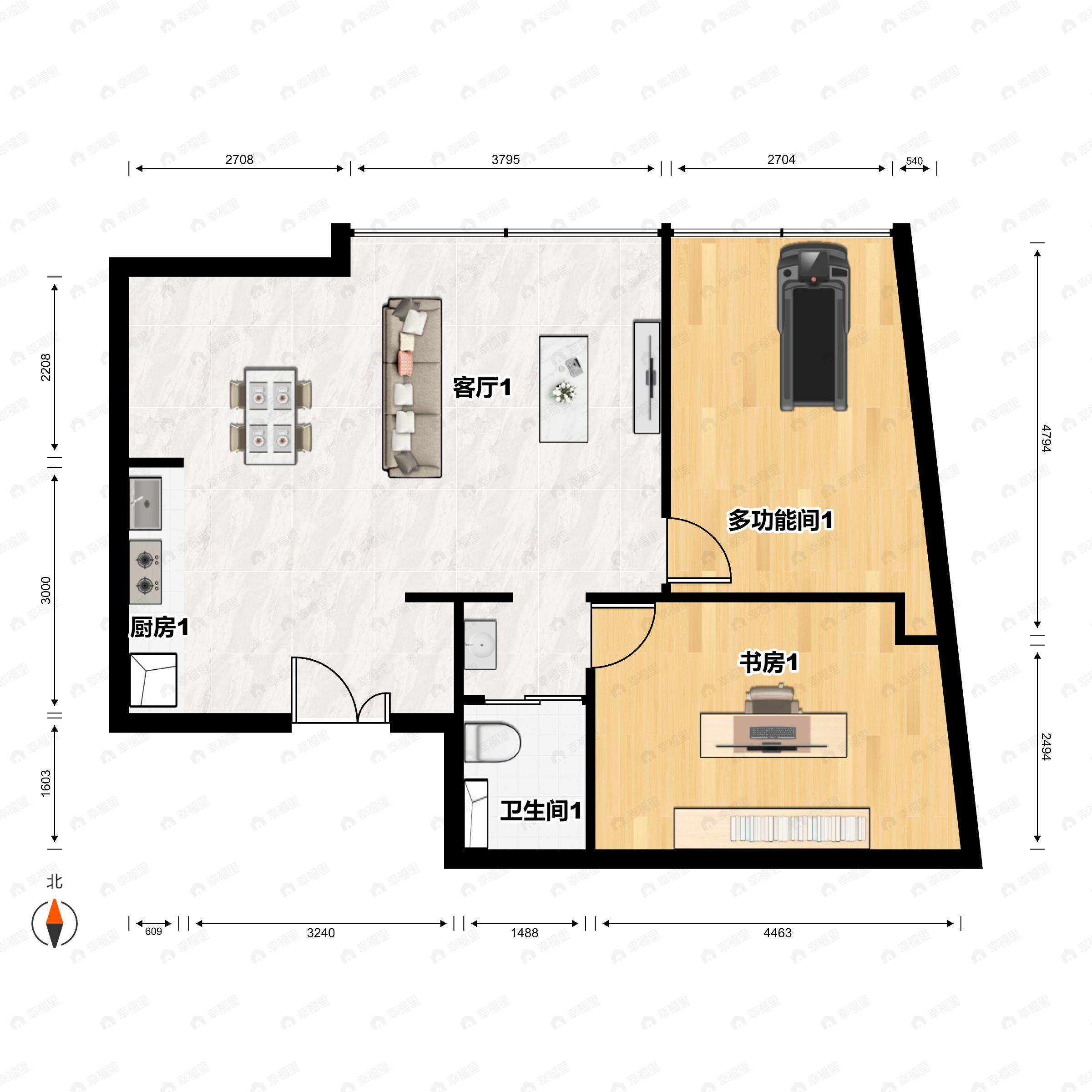 2室2厅1卫建面100平户型图