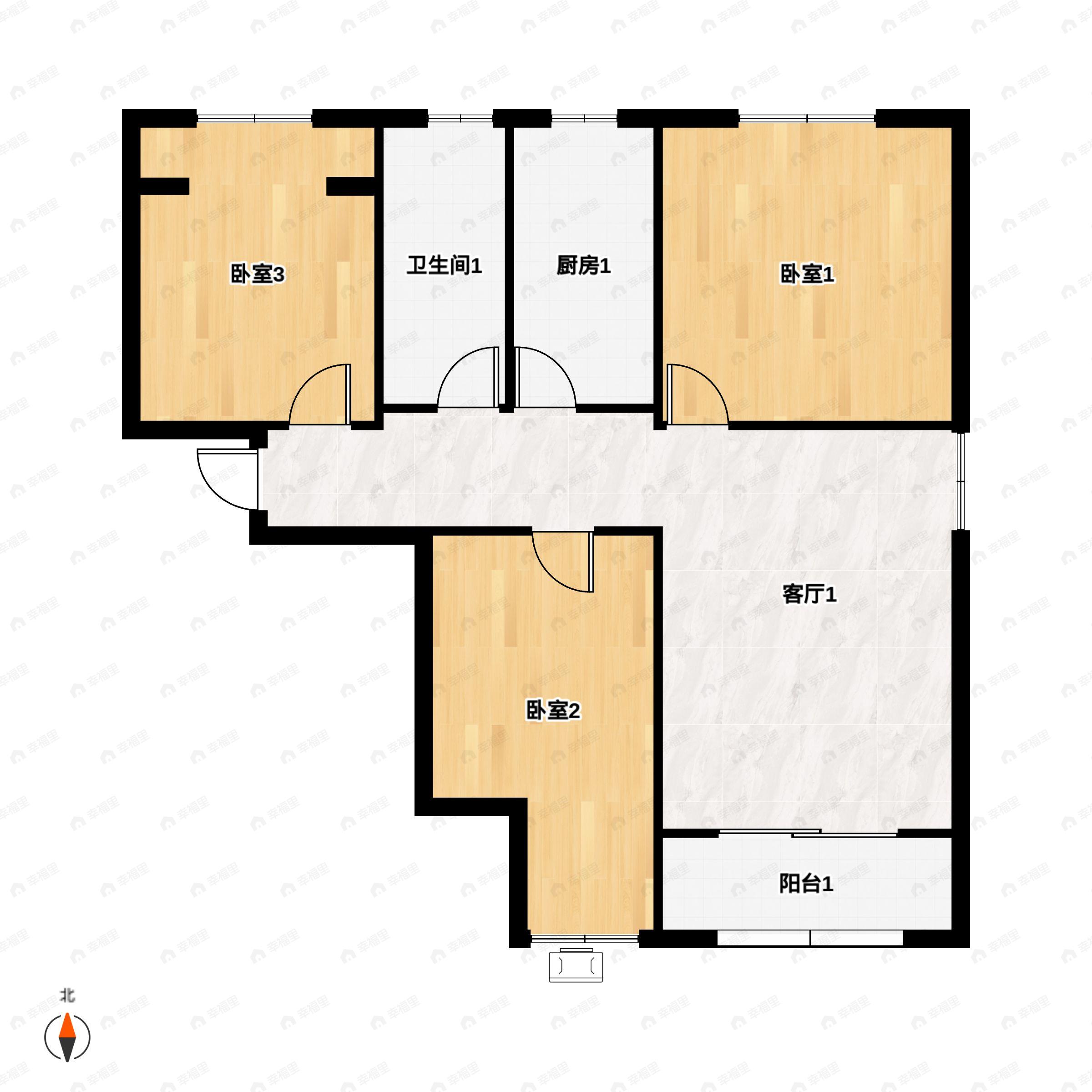 3室2厅1卫建面116平南|北户型图