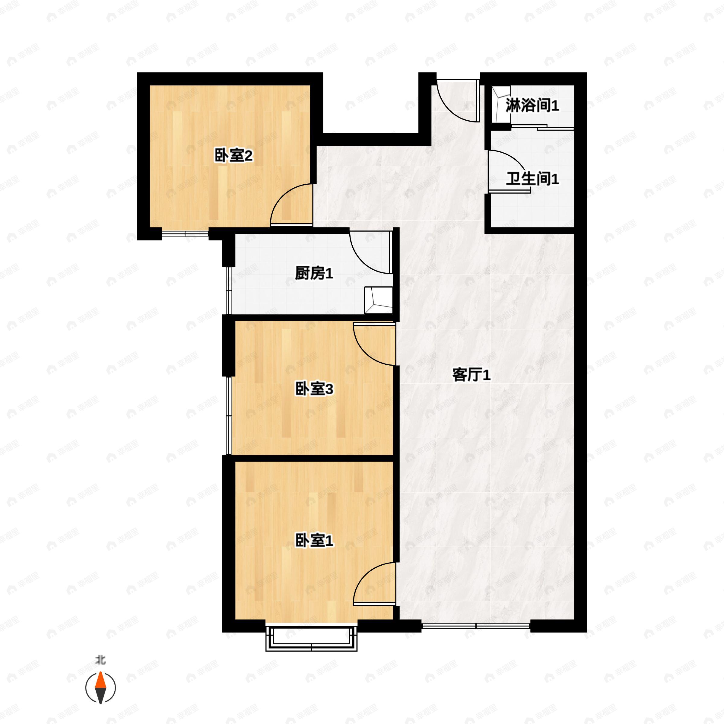 3室2厅1卫建面97平东|西|南户型图