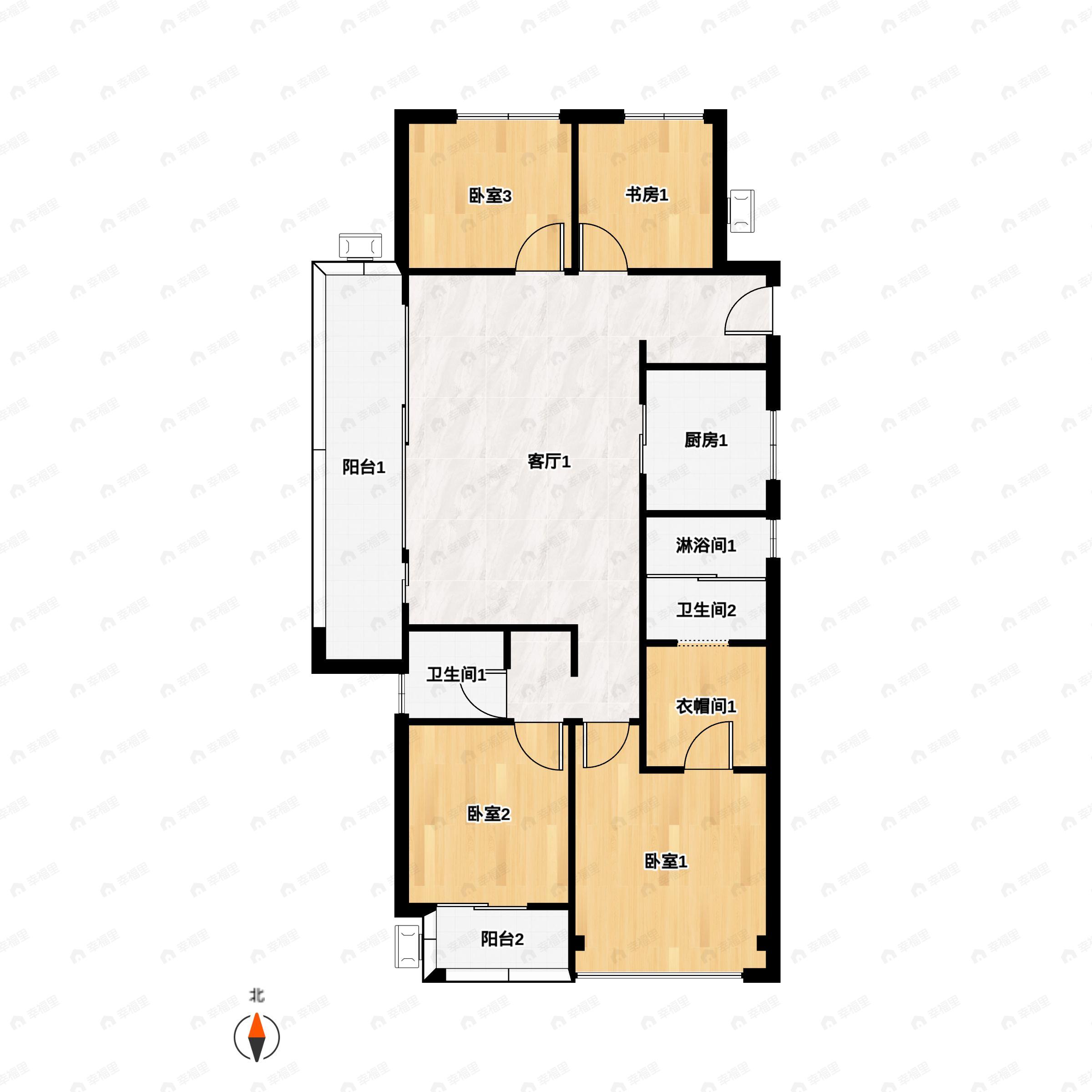 4室2厅2卫建面125平北|西|南户型图