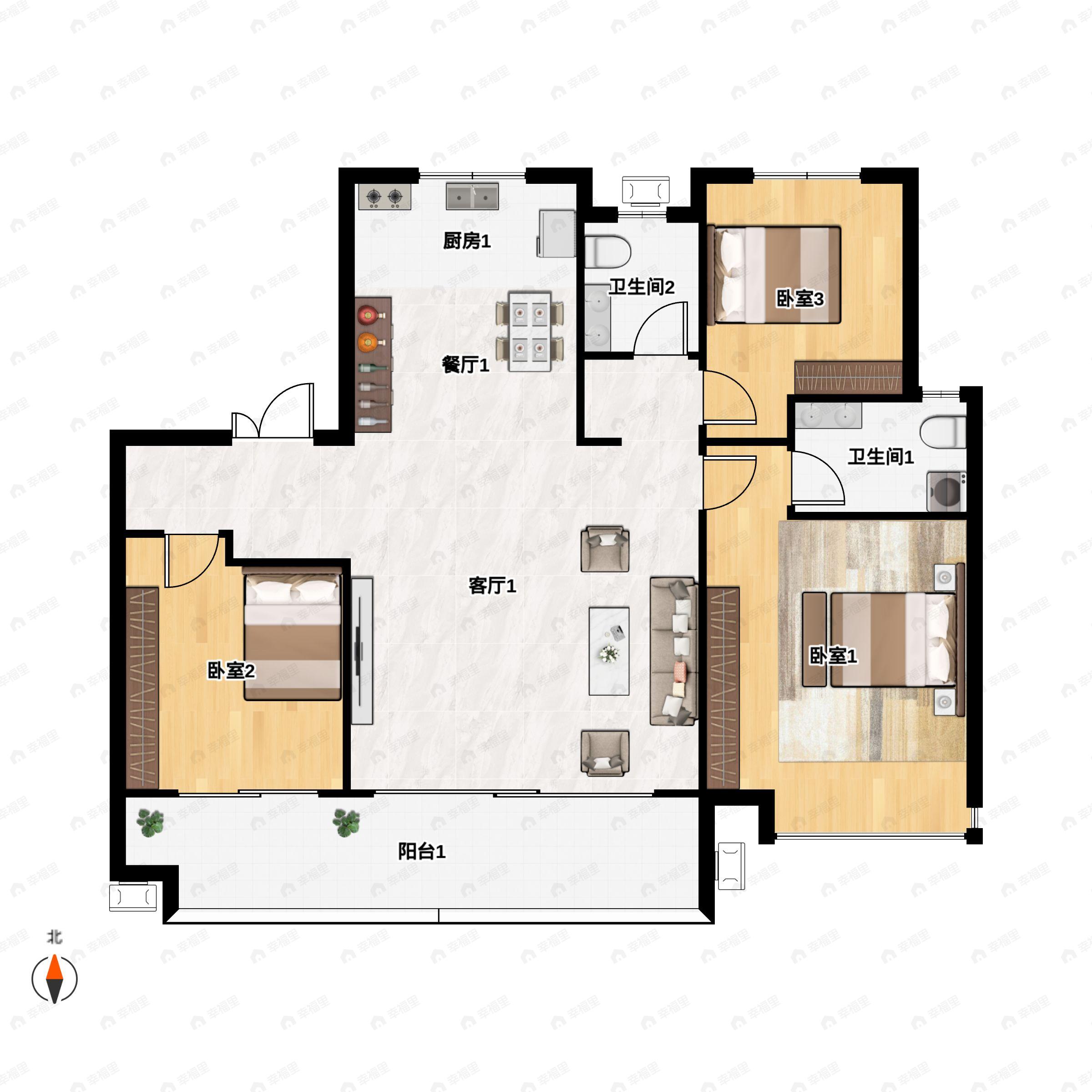 3室2厅2卫建面130平户型图