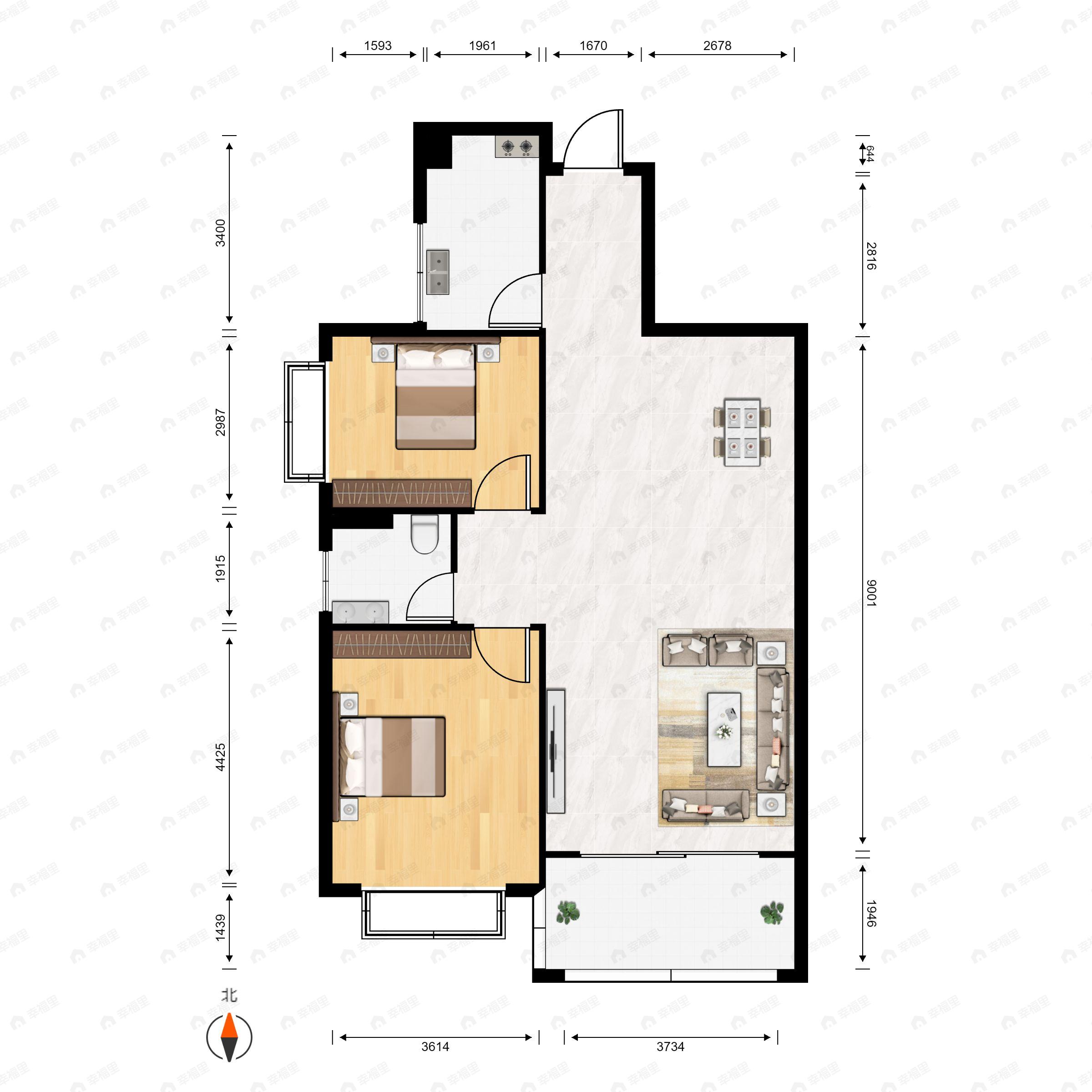 2室2厅1卫建面84平户型图
