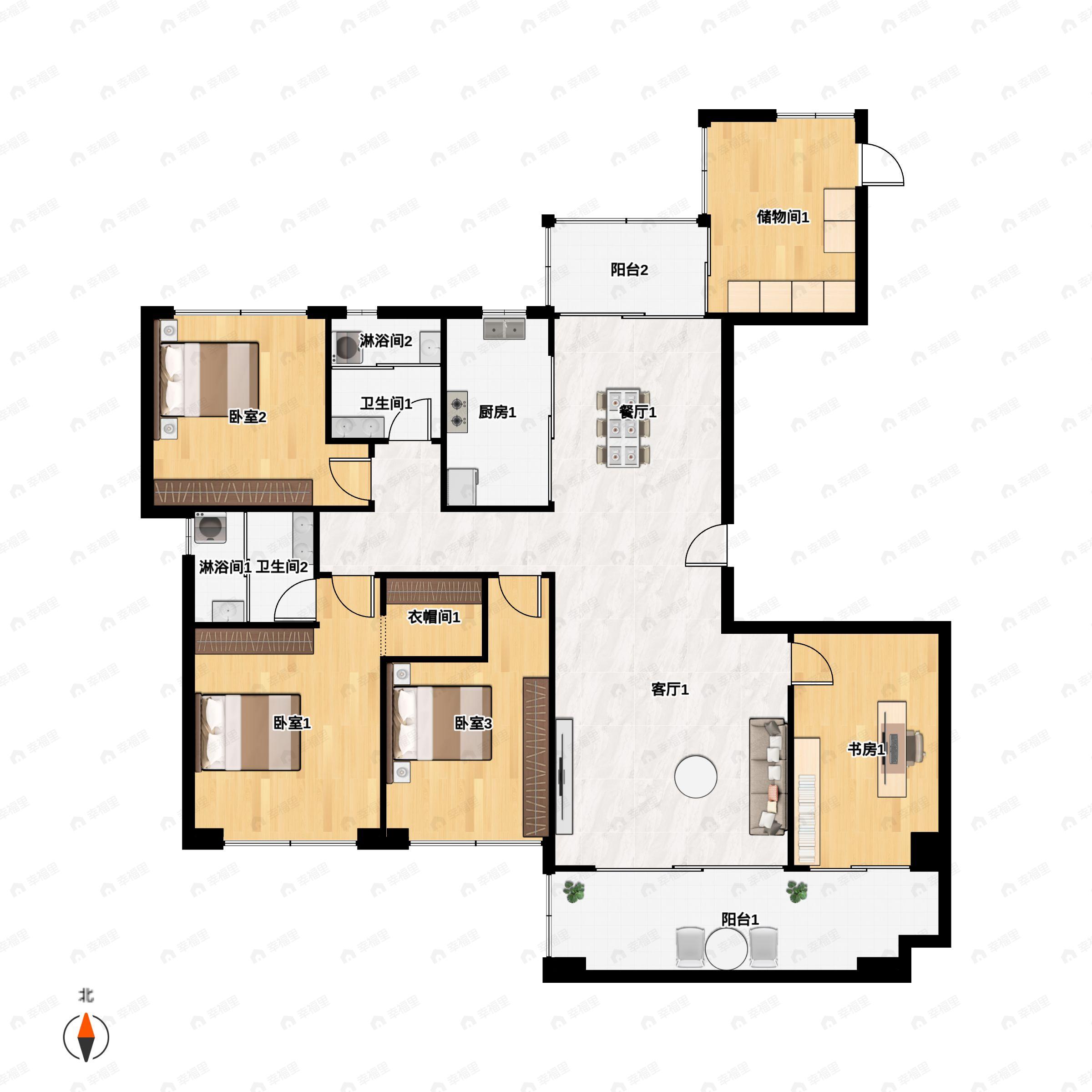4室2厅2卫建面142平户型图