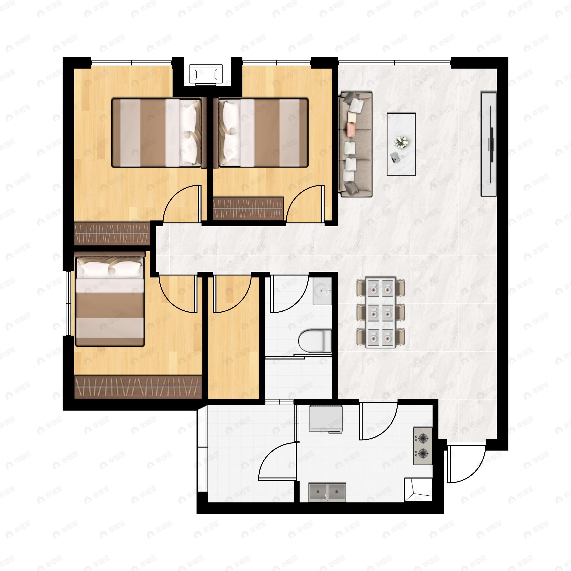 3室2厅1卫建面81平户型图