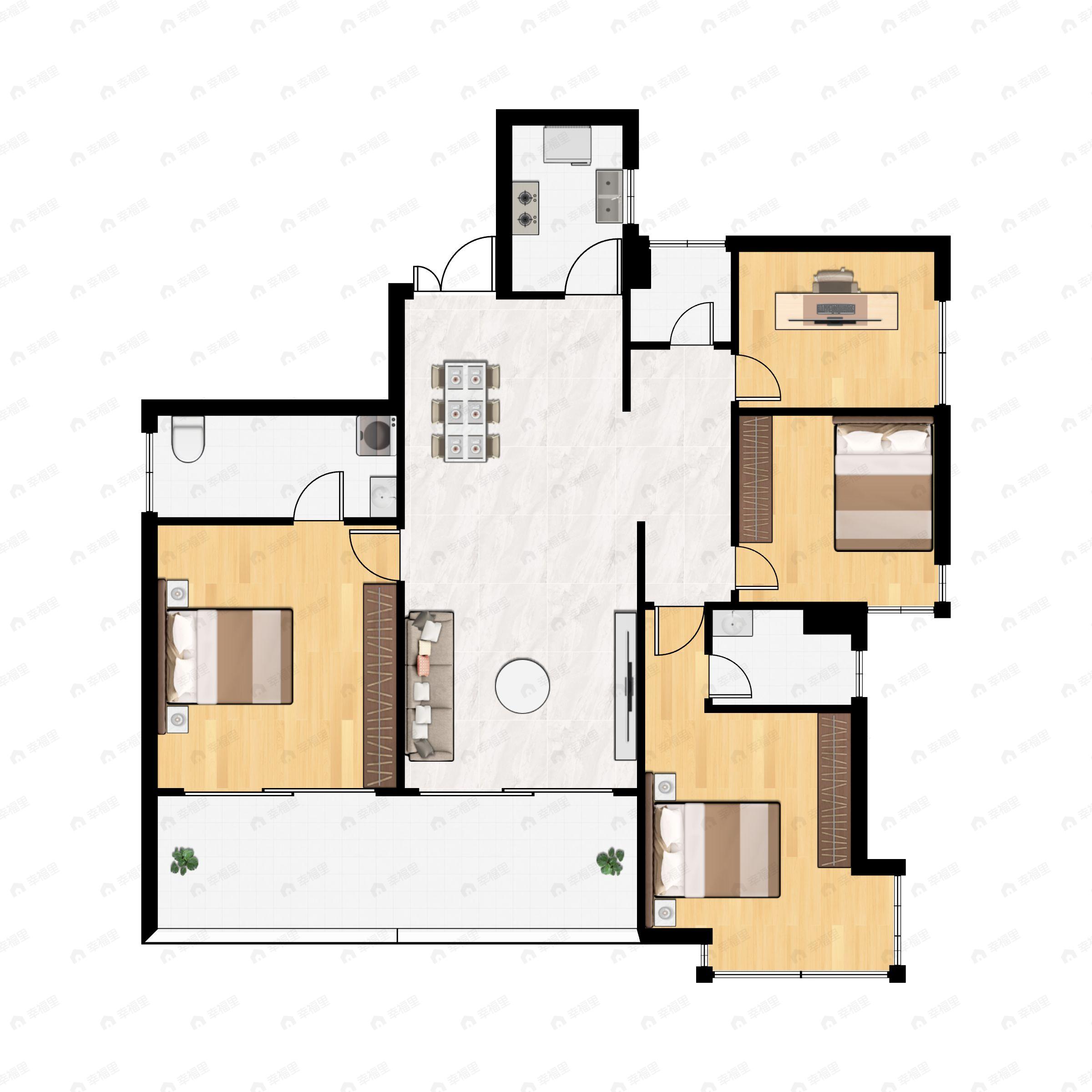 4室2厅3卫建面154平户型图