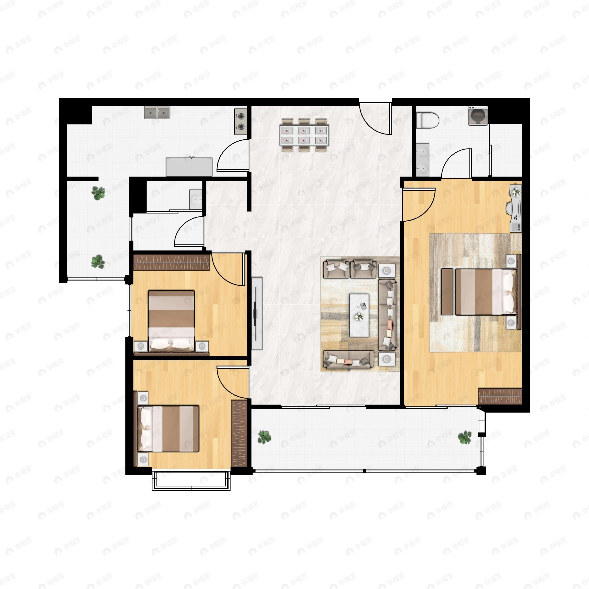 俊发龙泉俊园3室2厅2卫户型图