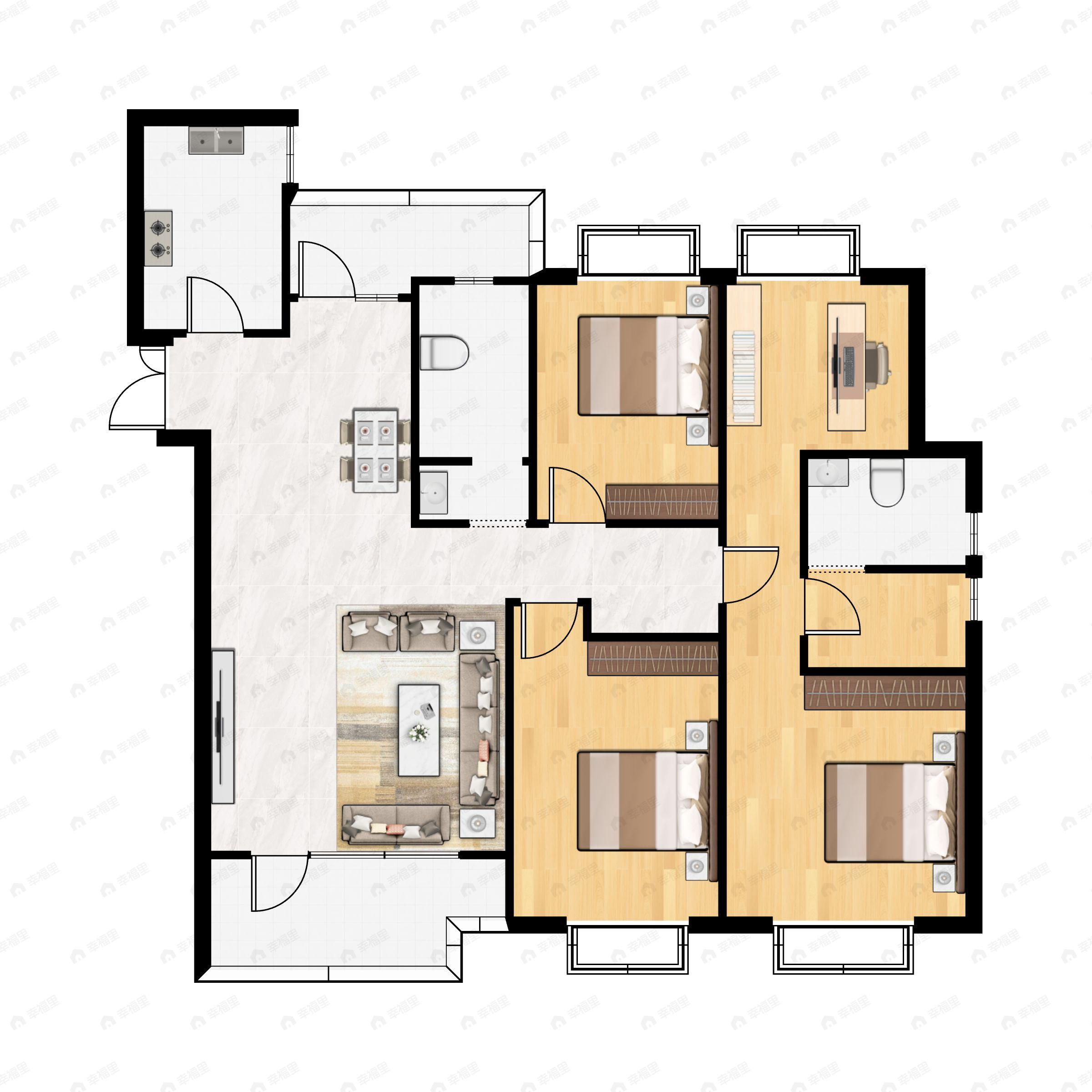 4室2厅2卫建面166平西南户型图