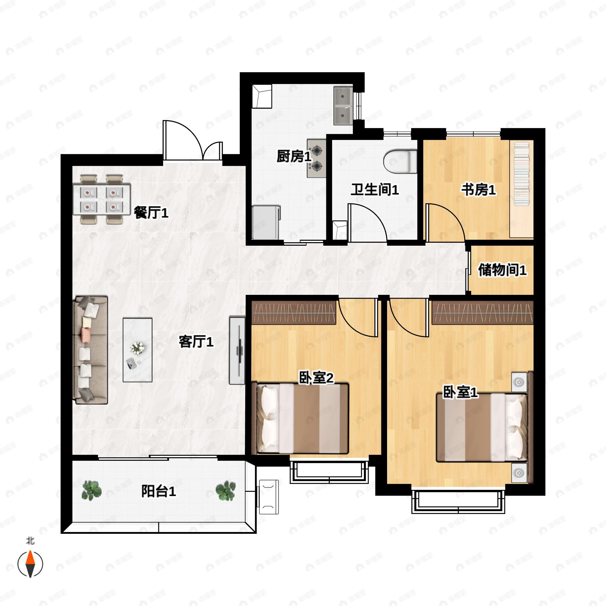 3室2厅1卫建面109平户型图