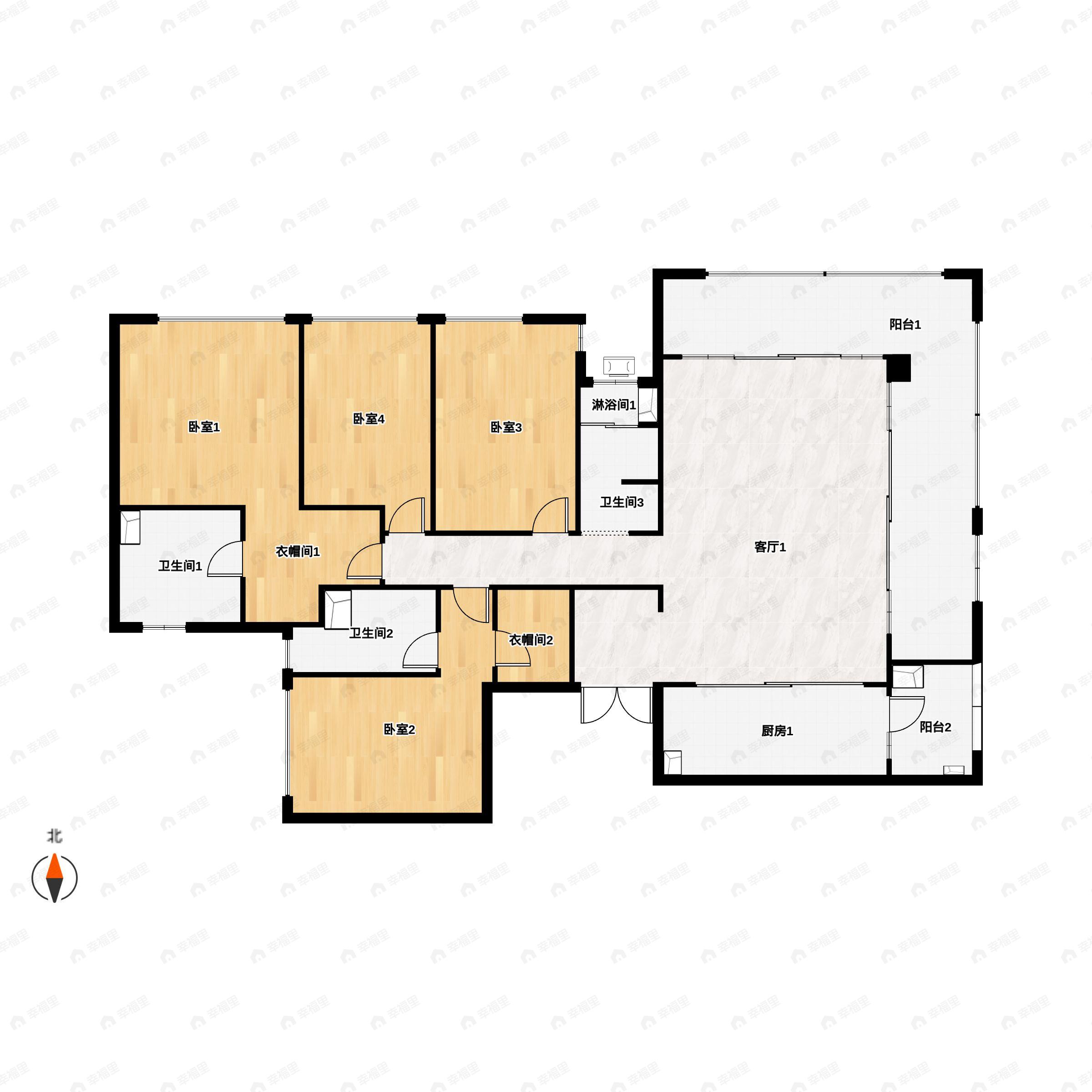 4室2厅3卫建面210m²东户型图