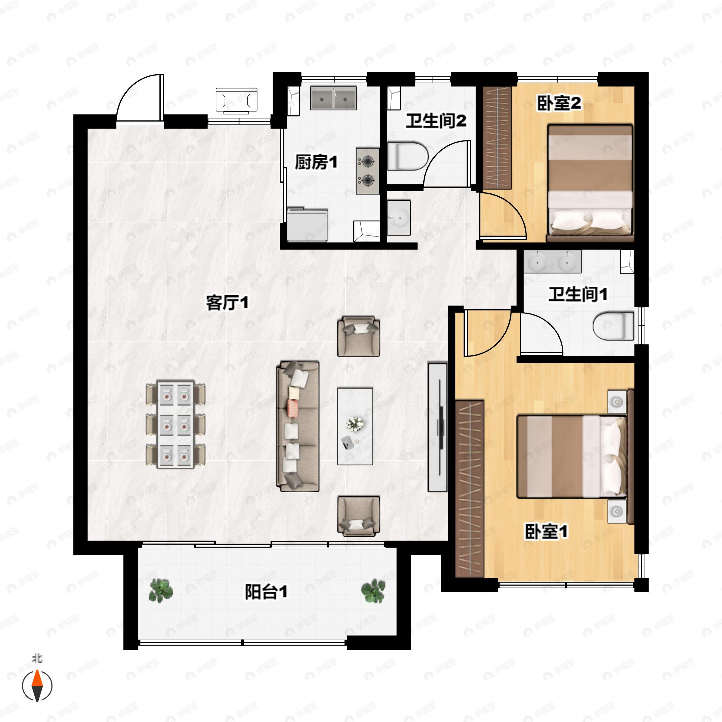 拓基鼎元府2室2厅2卫户型图