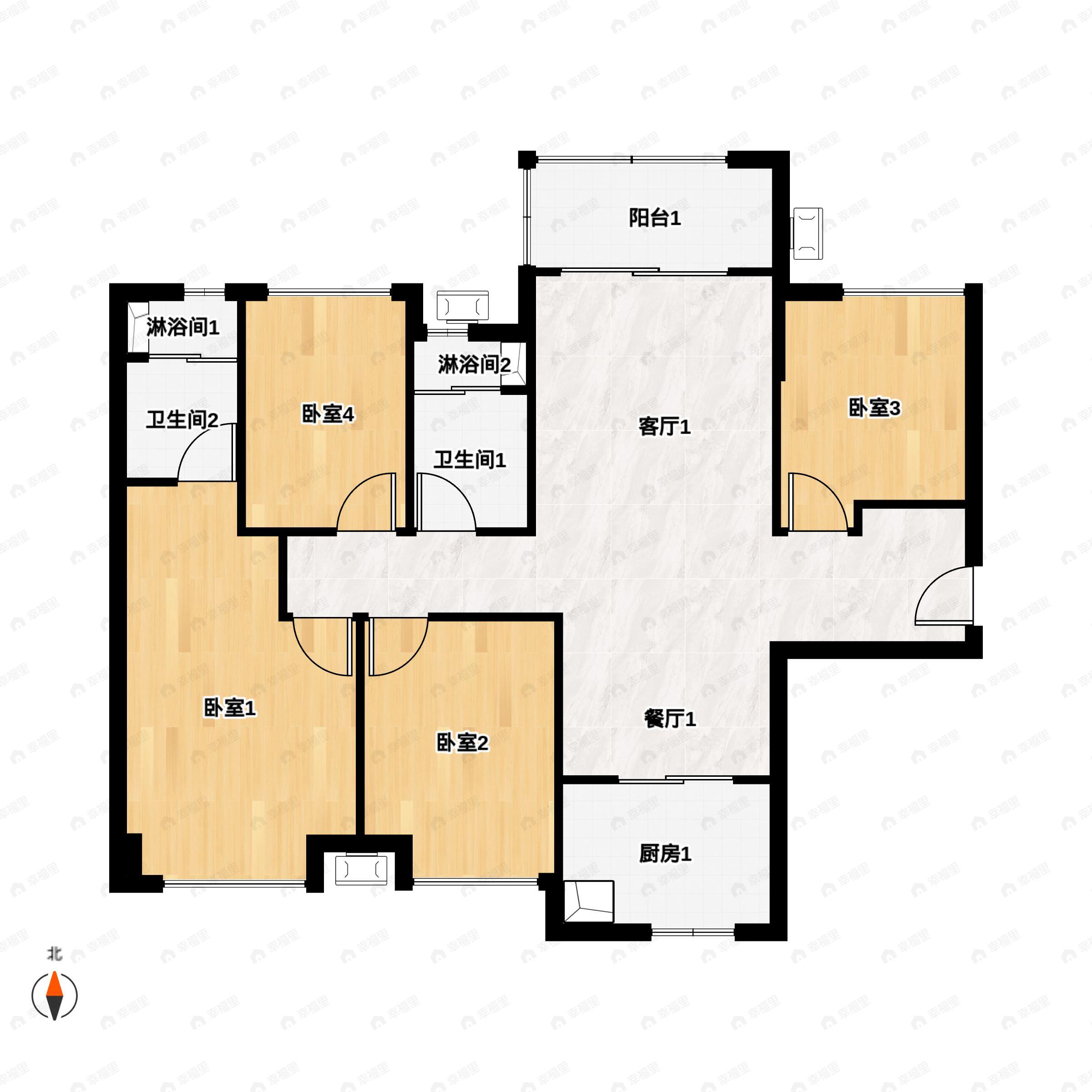 4室2厅2卫建面114平户型图