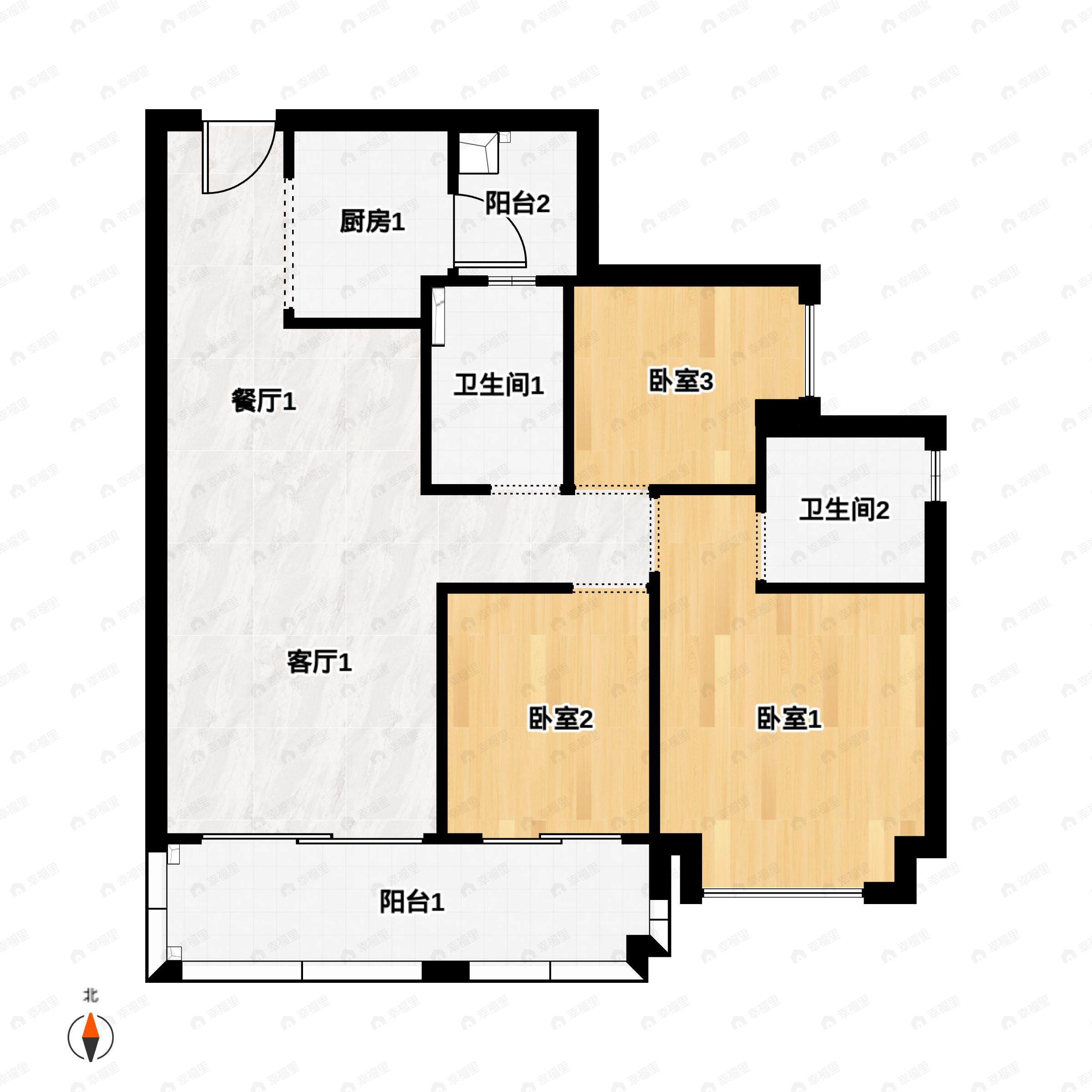 3室2厅2卫建面96平户型图