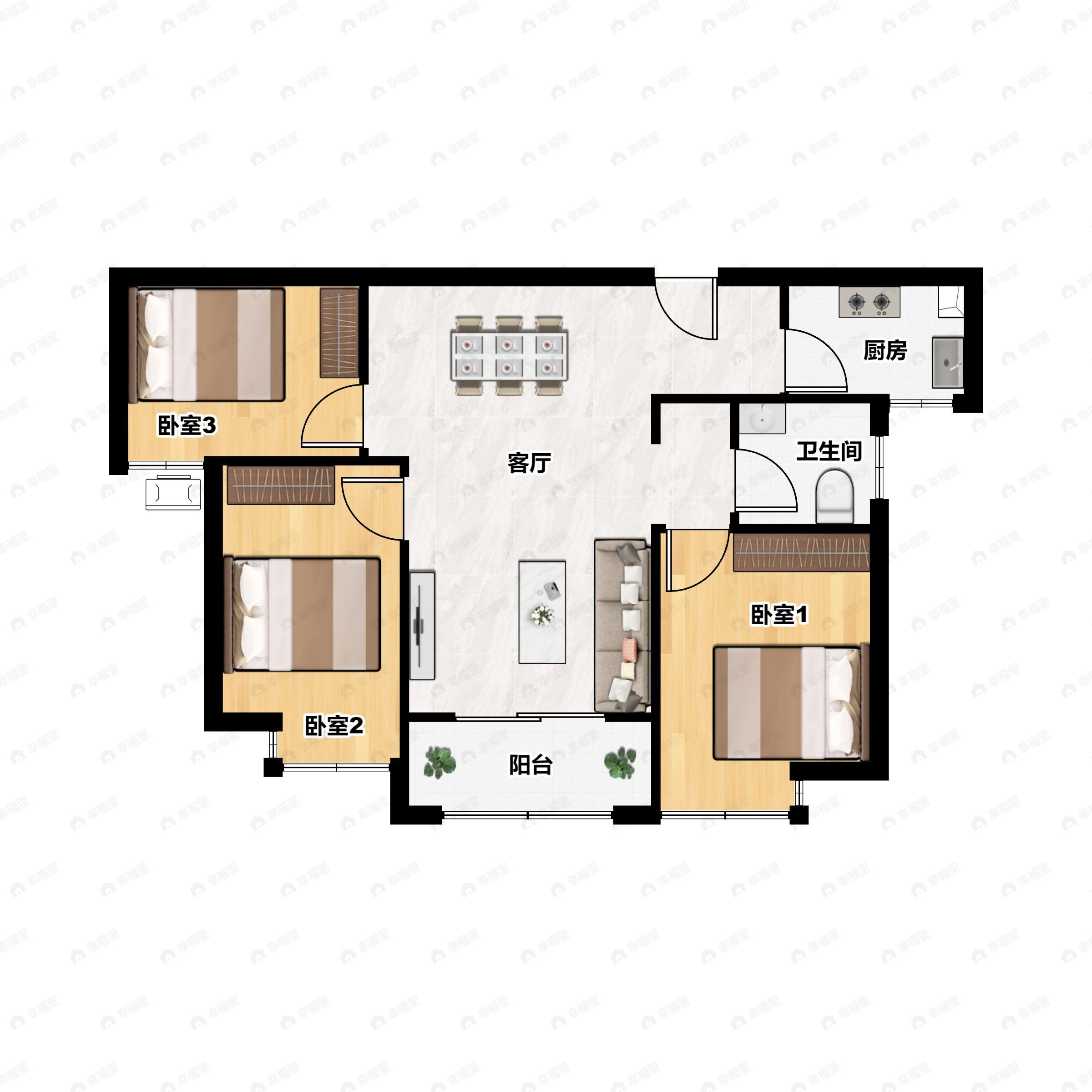 3室2厅1卫建面116平户型图