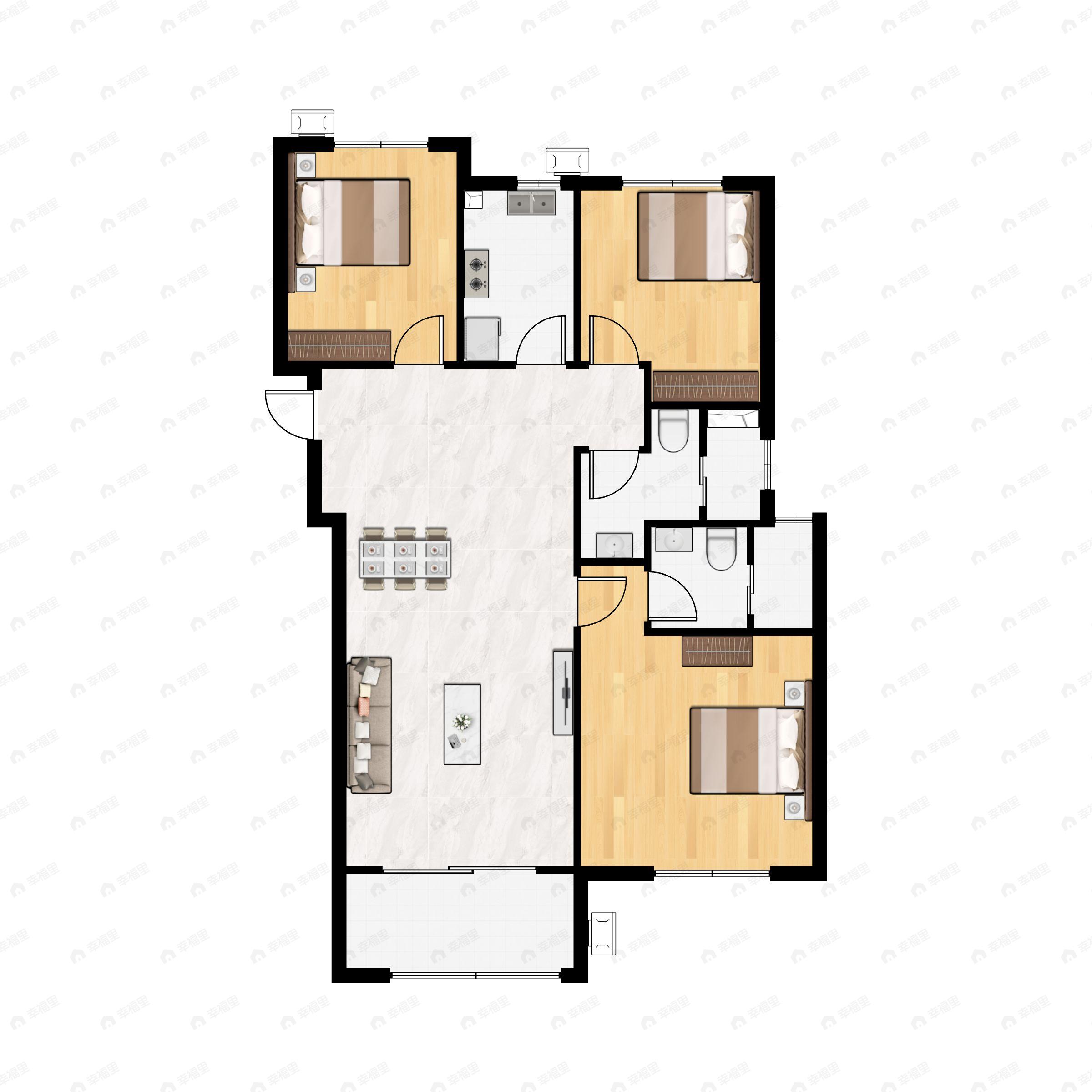 3室2厅2卫建面103平户型图