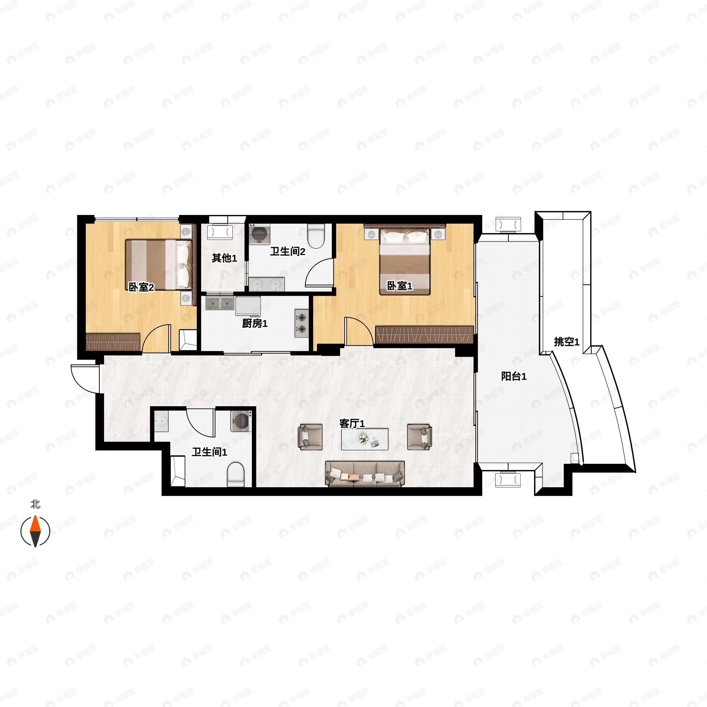 中国青城国际颐养中心2室2厅2卫户型图