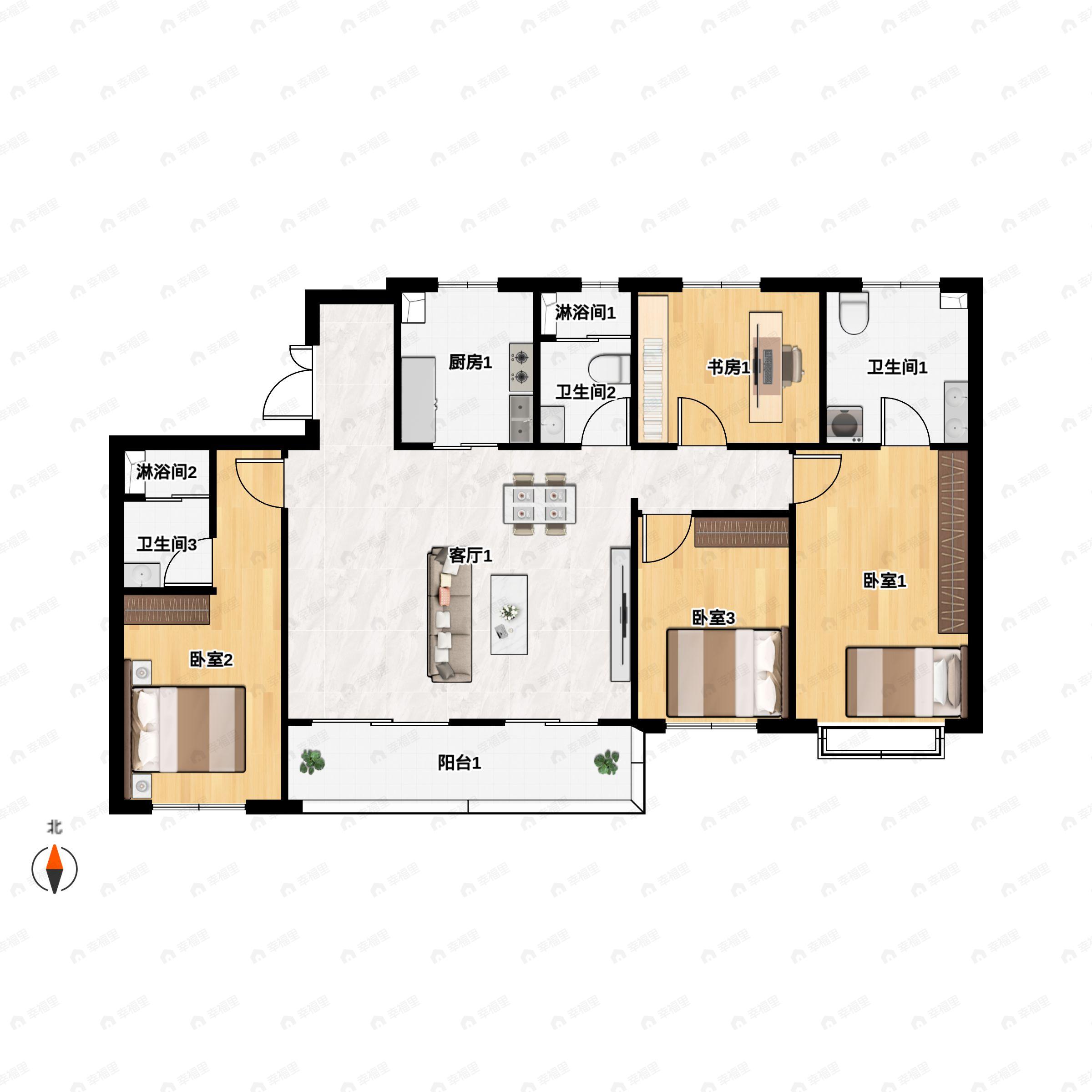 4室2厅3卫建面179平户型图