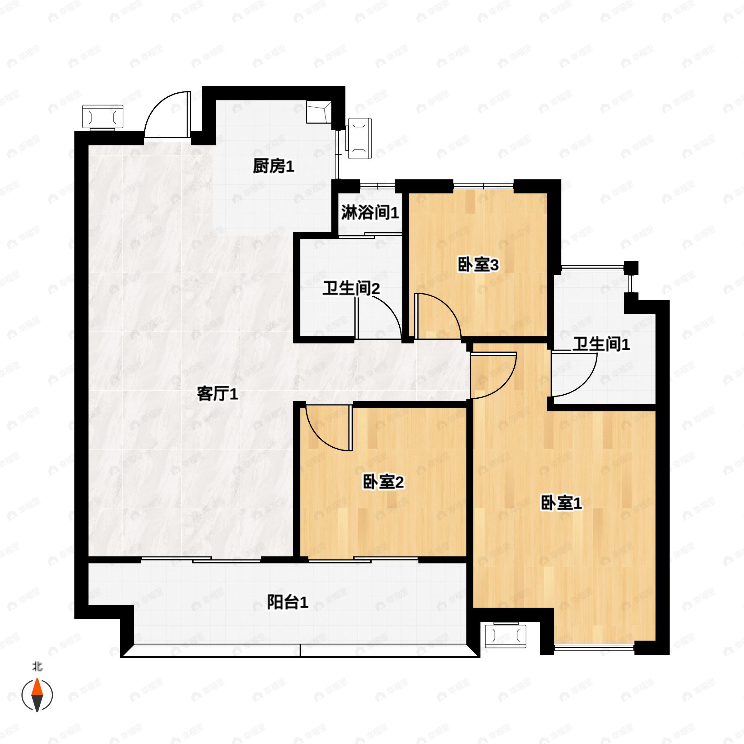 科大湖沁湾3室2厅2卫户型图