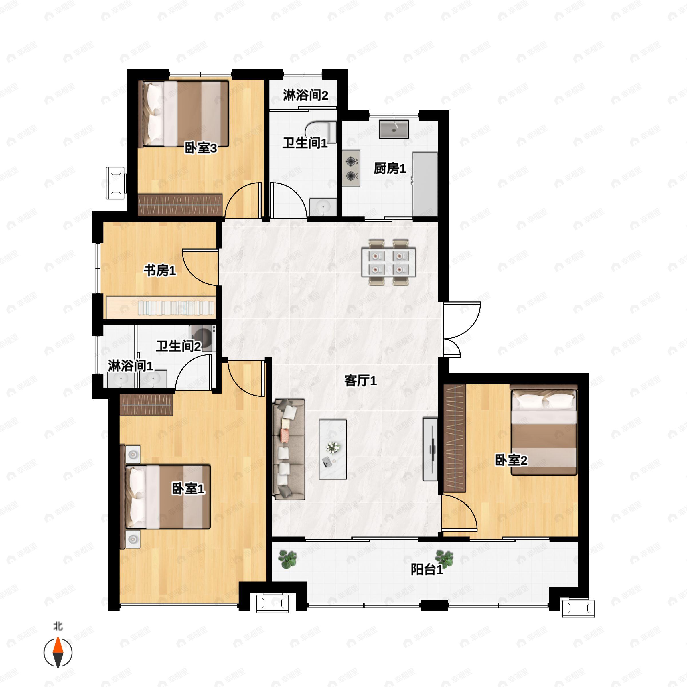 4室2厅2卫建面135平户型图