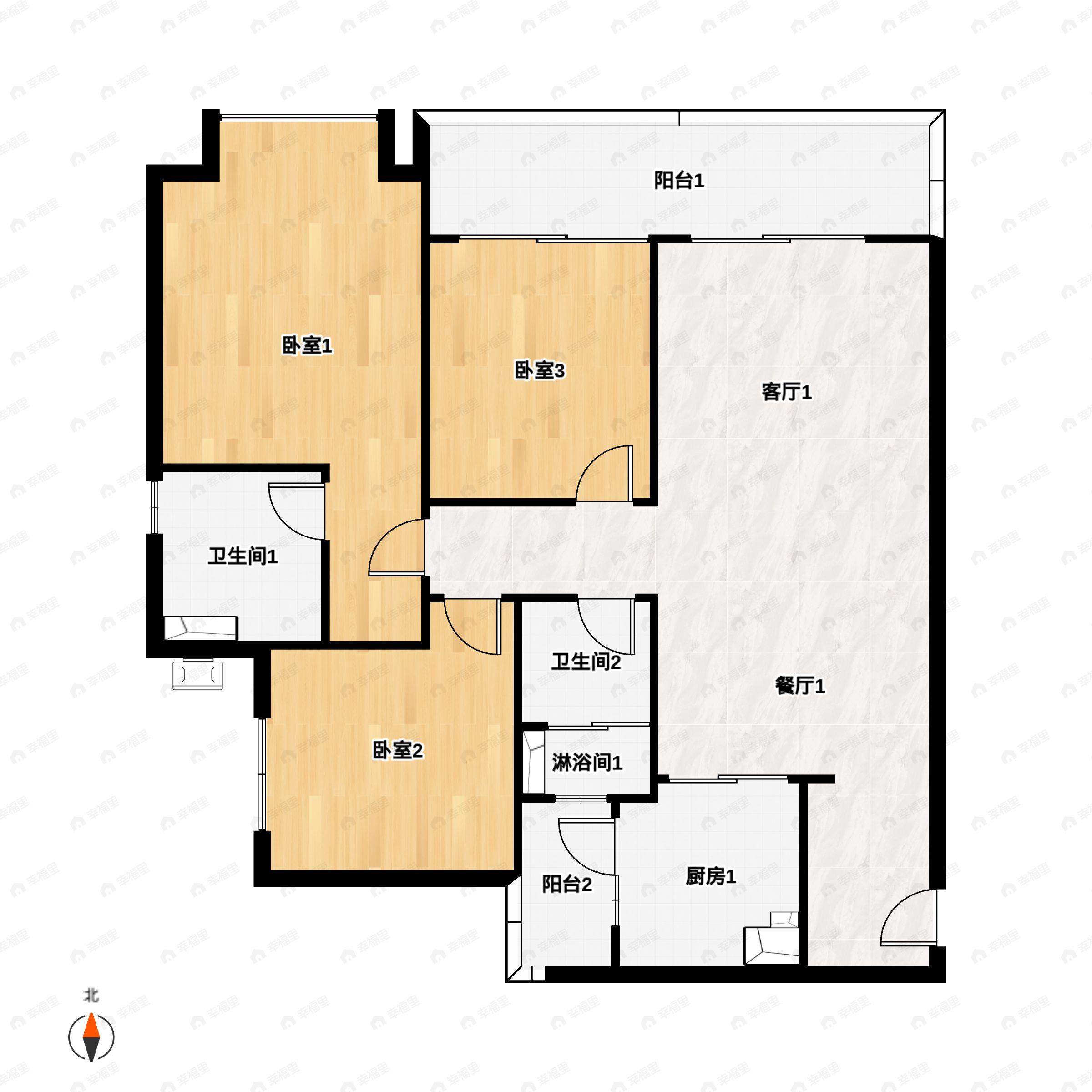 3室2厅2卫建面116平北户型图