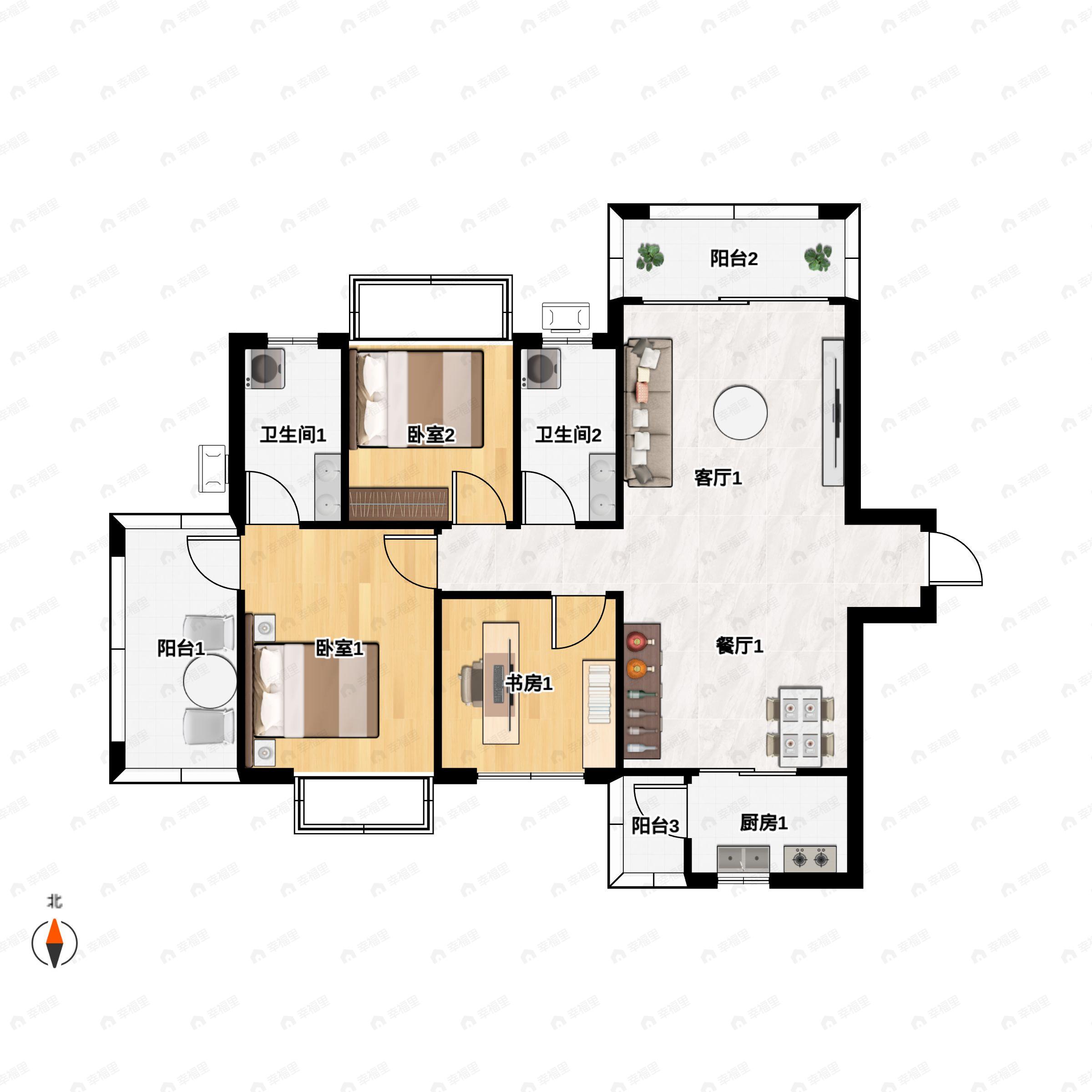 3室2厅2卫建面112平户型图
