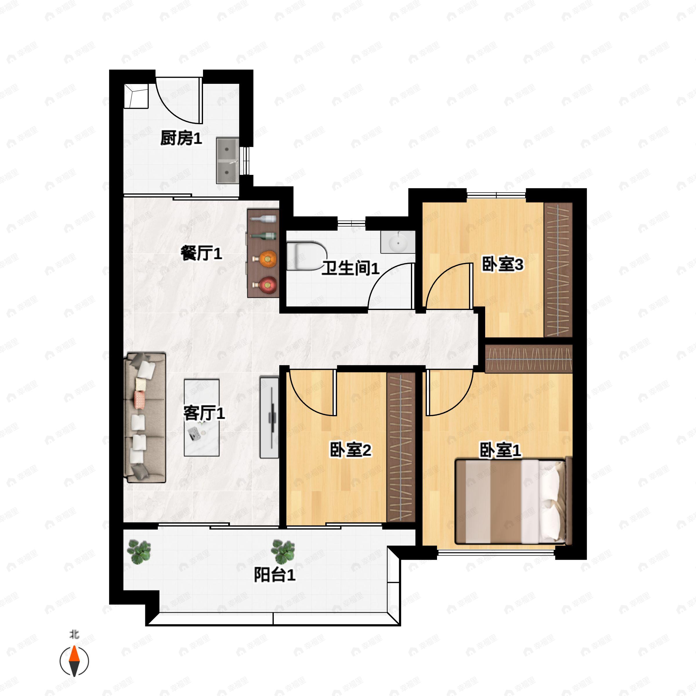 保利梦想城3室2厅1卫户型图
