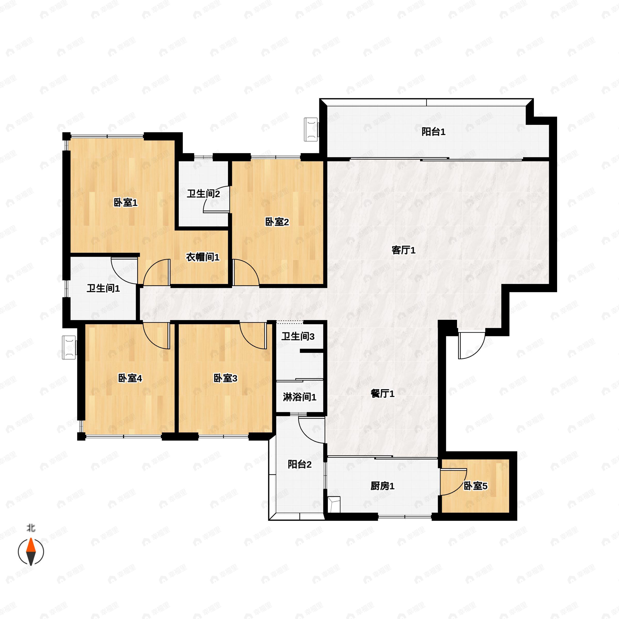 5室3厅3卫建面180平南|北户型图