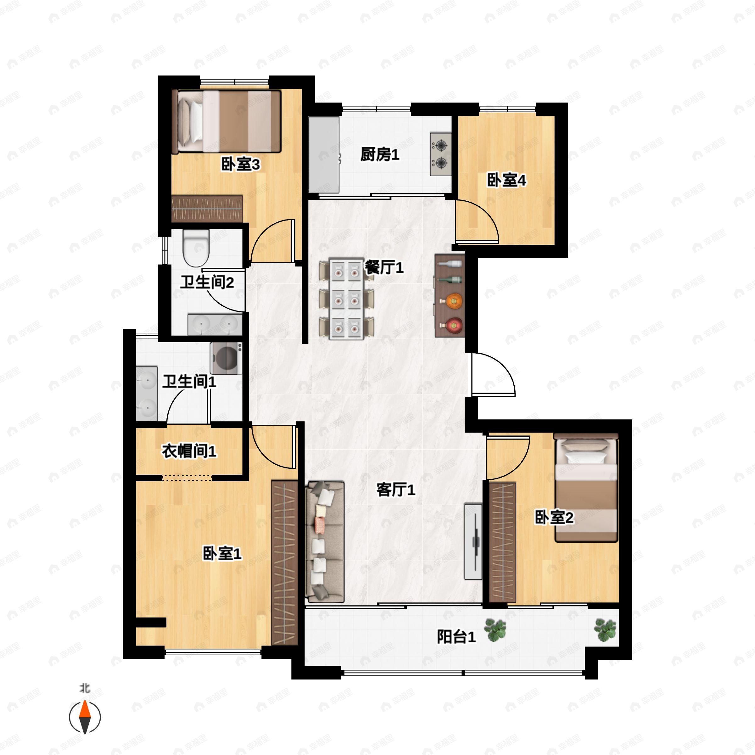 恒兴·幸福城4室2厅2卫户型图