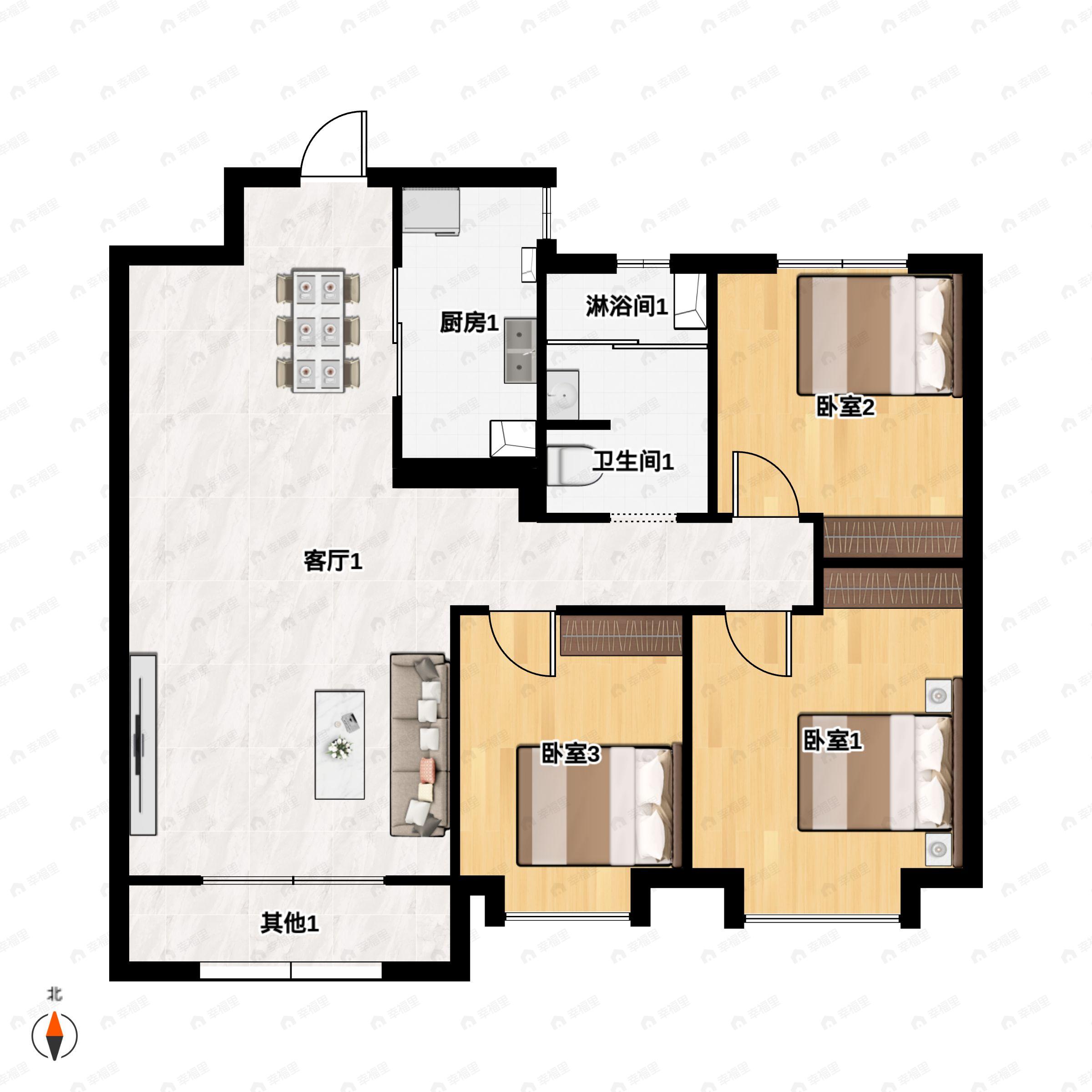 3室2厅1卫建面95平户型图