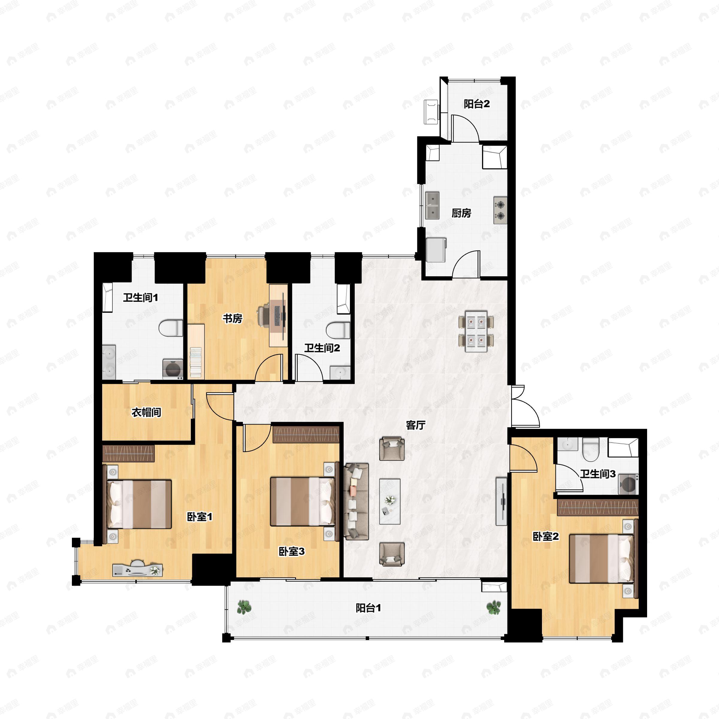 4室2厅3卫建面175平北|南户型图