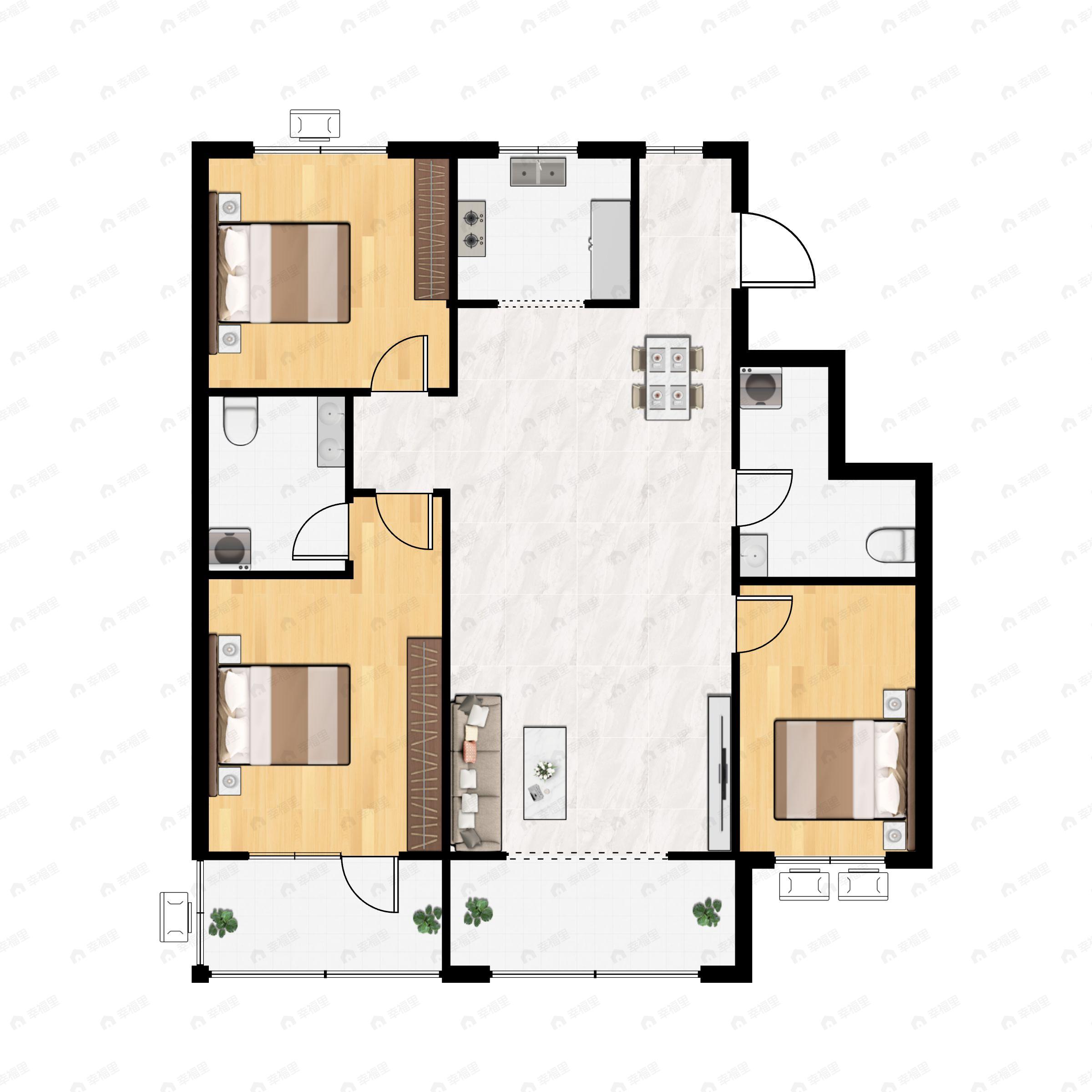 3室2厅2卫建面112平南|北户型图