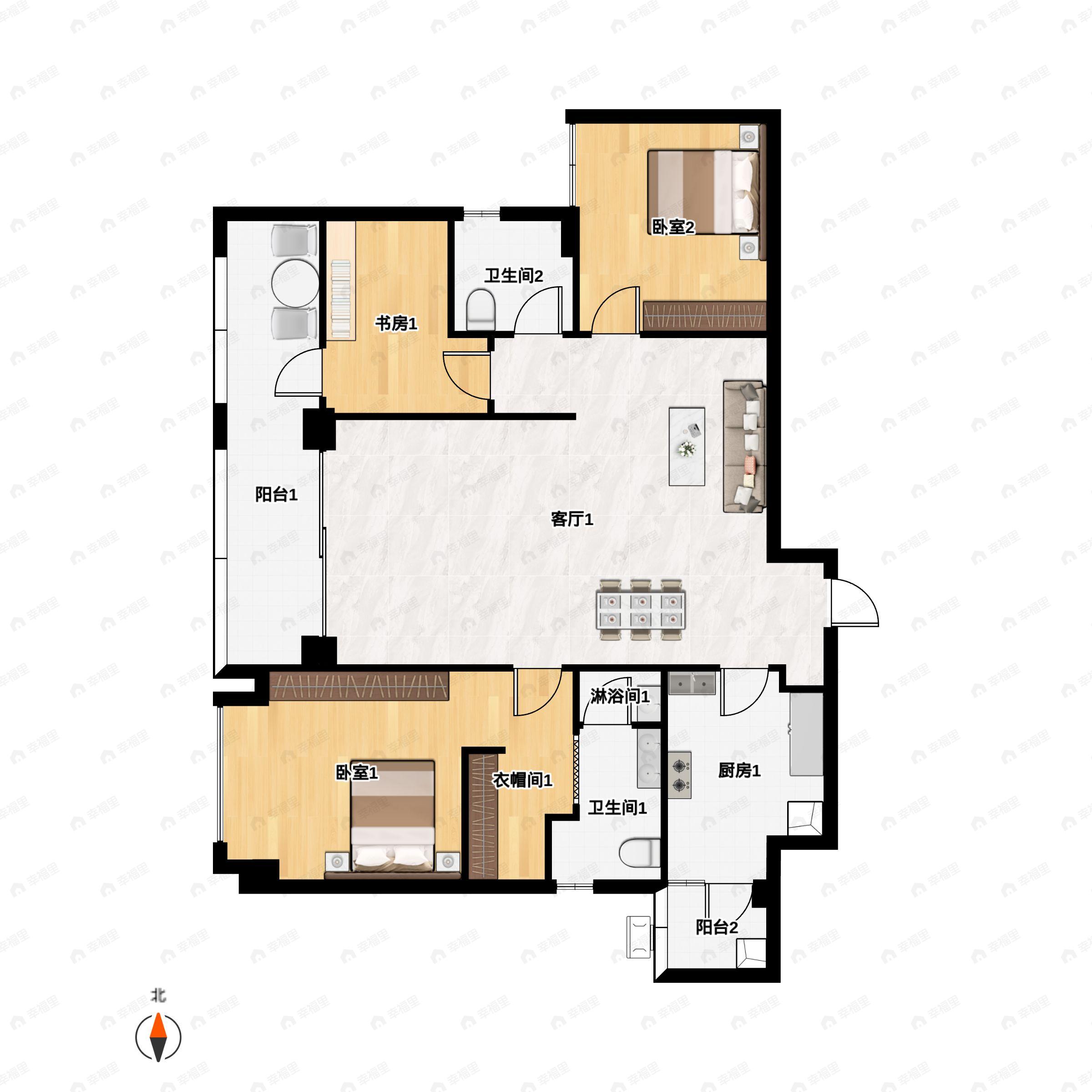 3室2厅2卫建面114平户型图