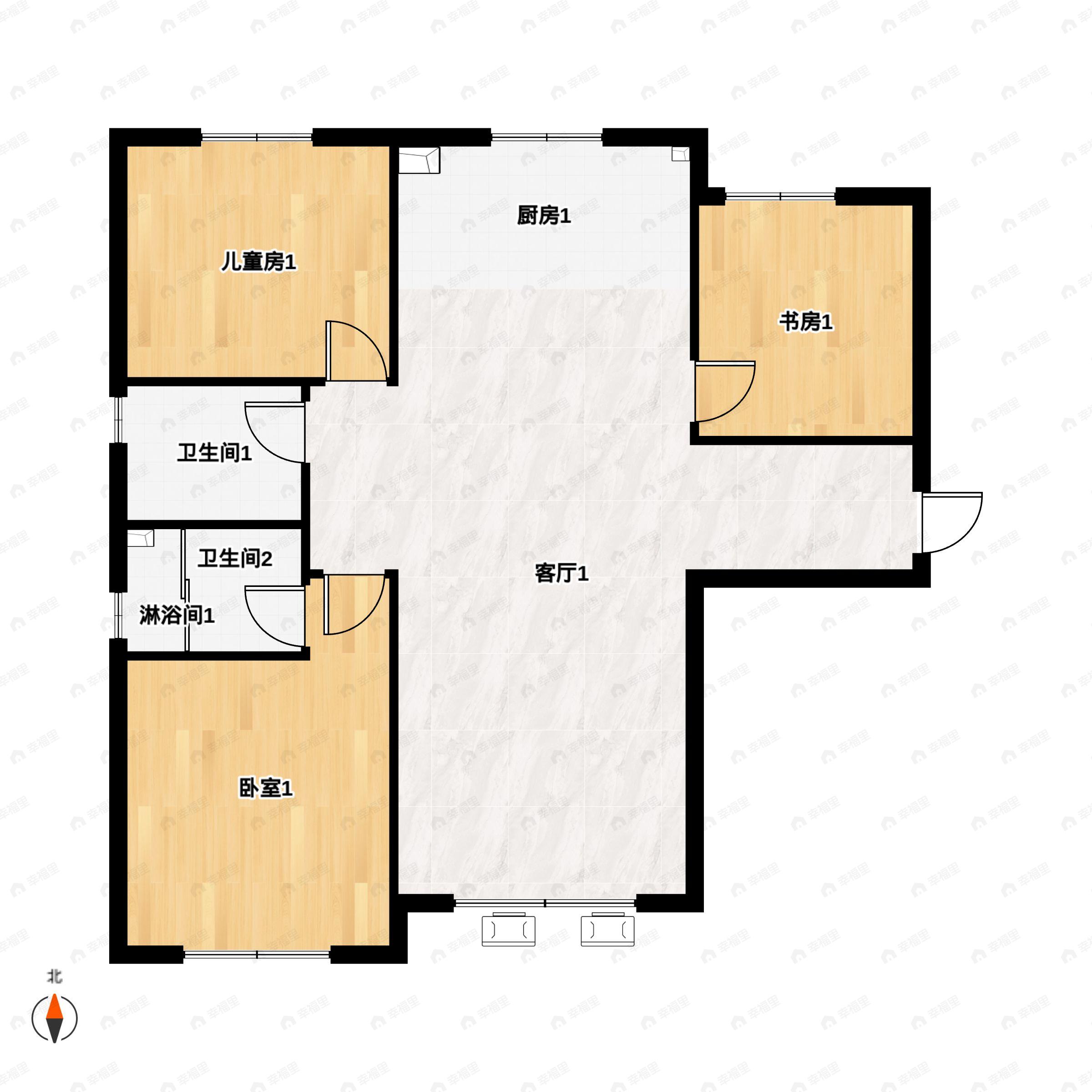 3室2厅2卫建面120平南|北户型图