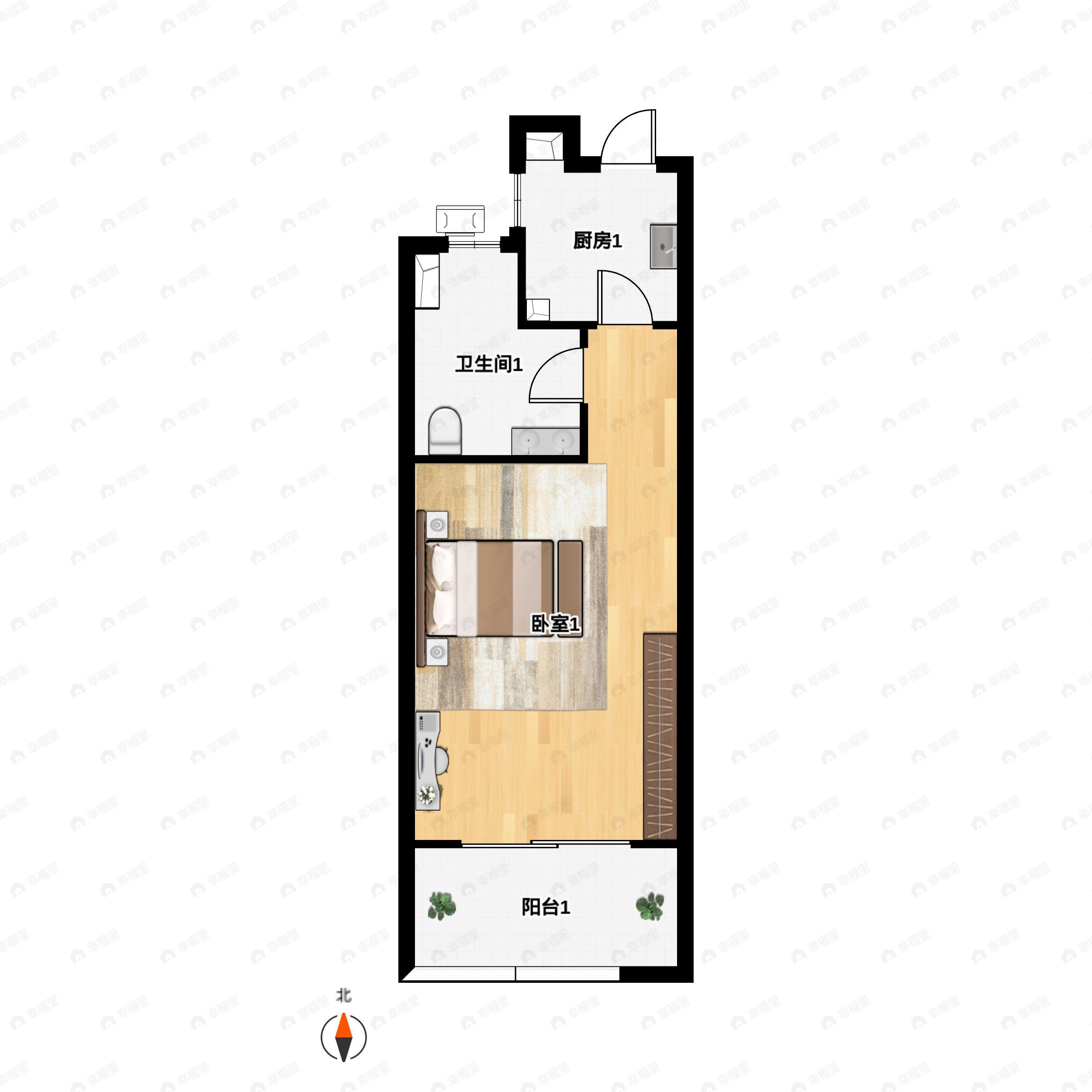 1室1厅1卫建面56m²南|北户型图