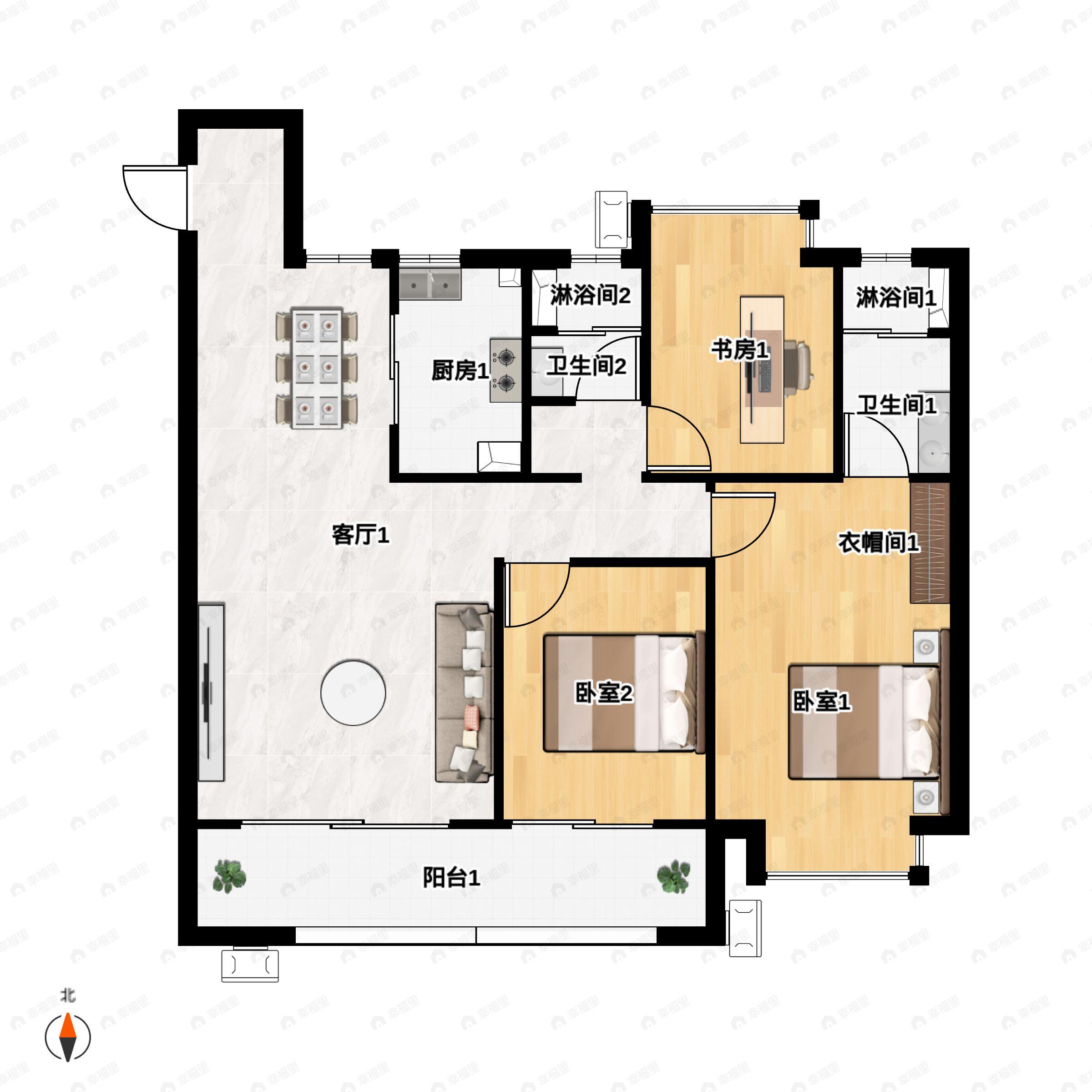 3室2厅2卫建面116平户型图