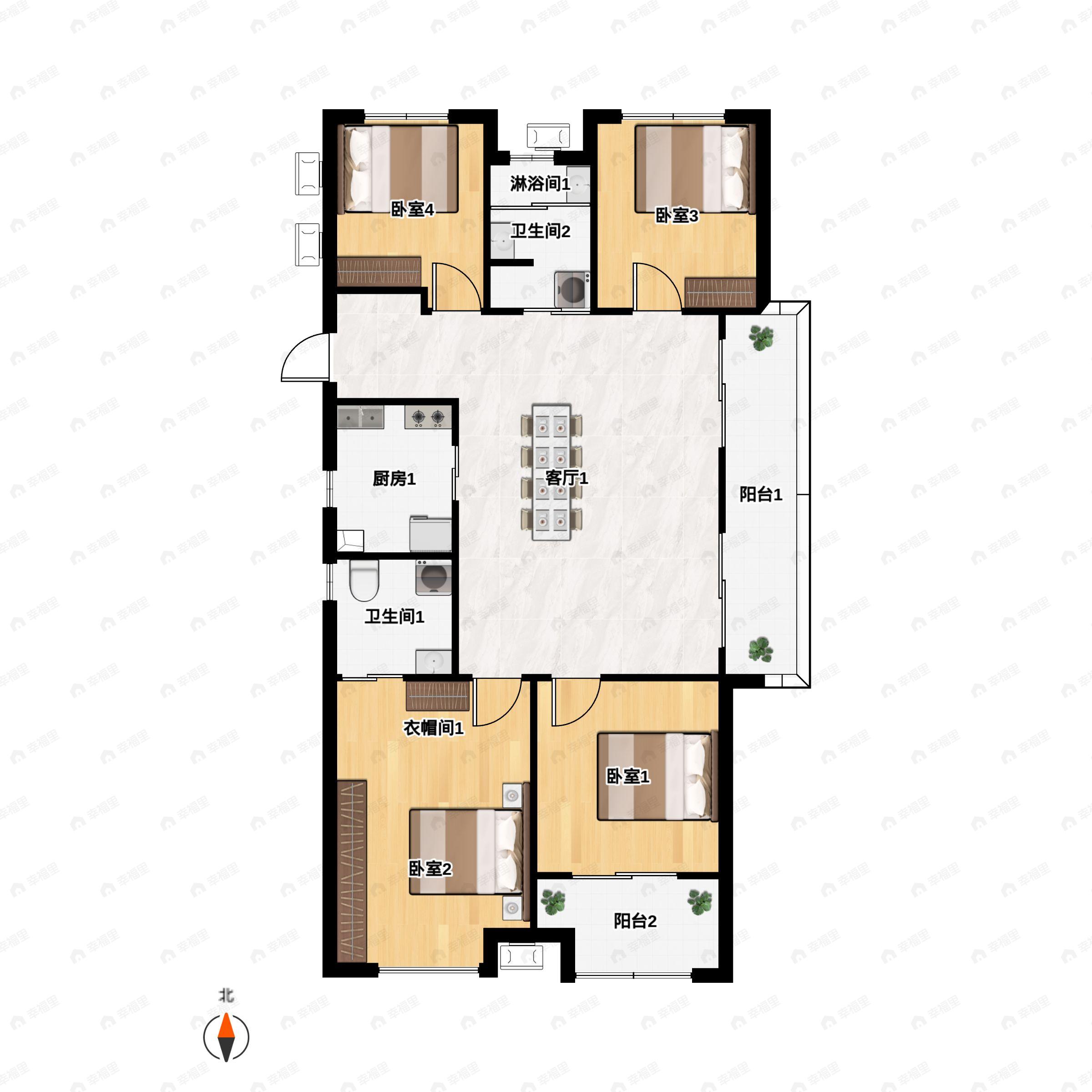 4室2厅2卫建面115平户型图