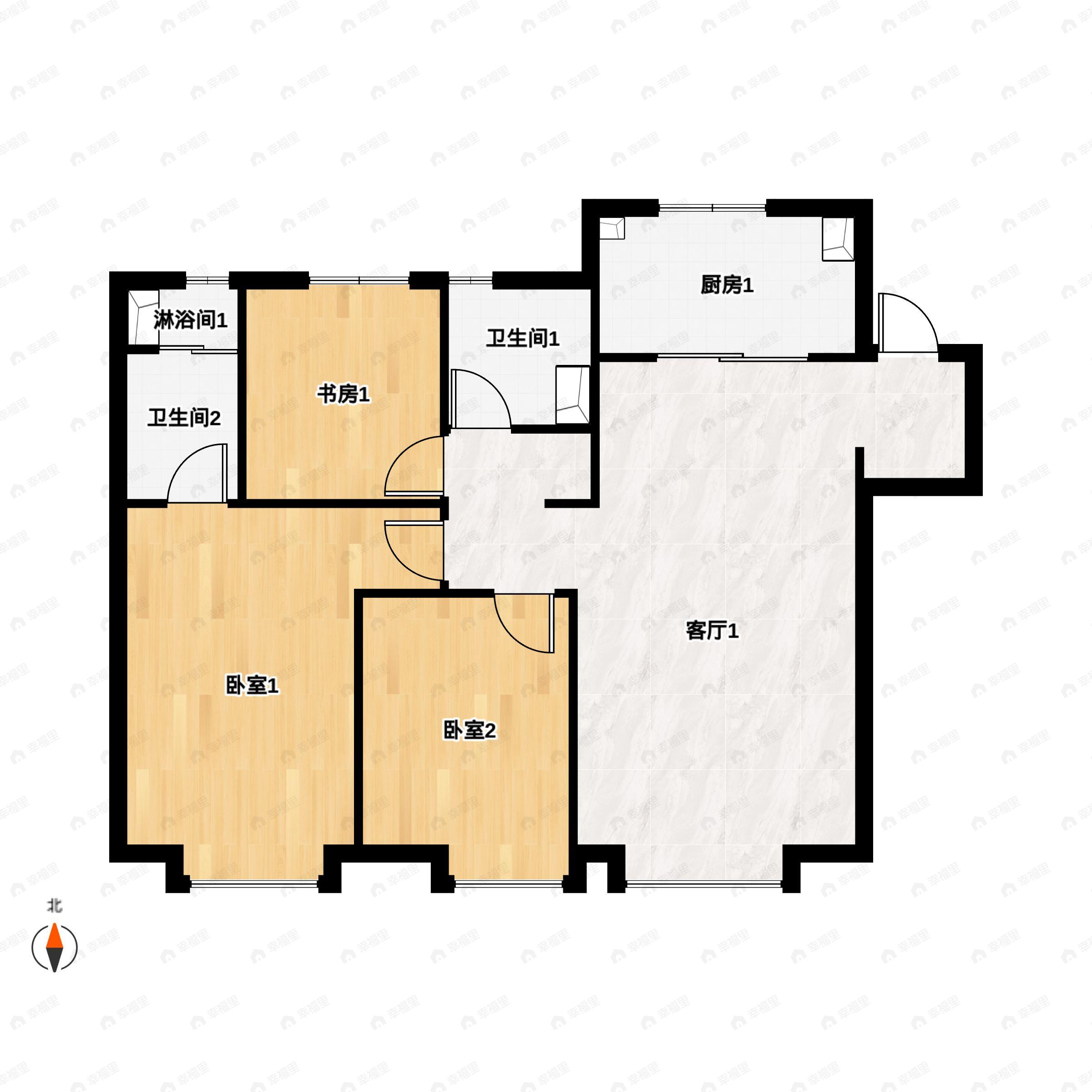 3室2厅2卫建面119m²南户型图