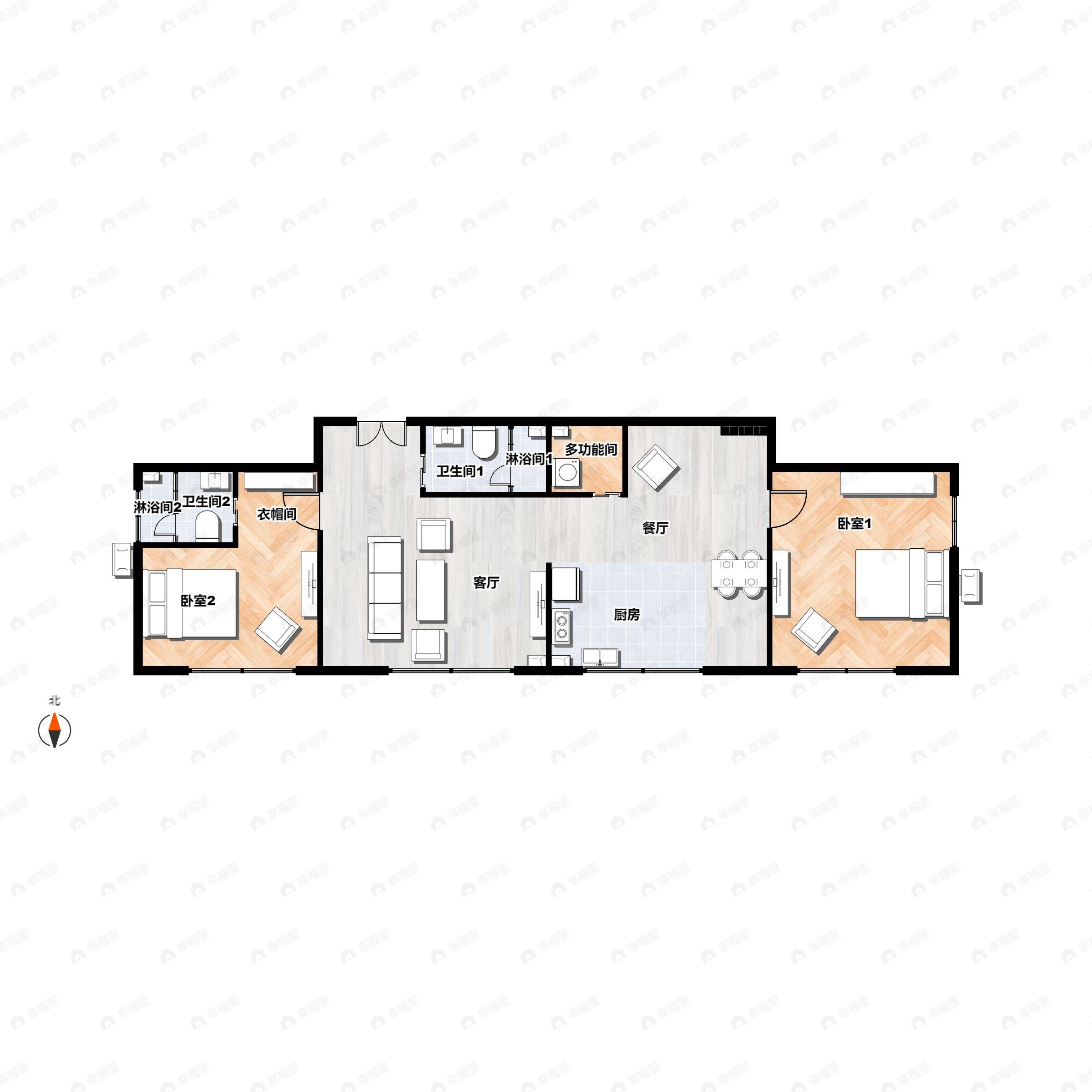 2室2厅2卫建面189平南户型图