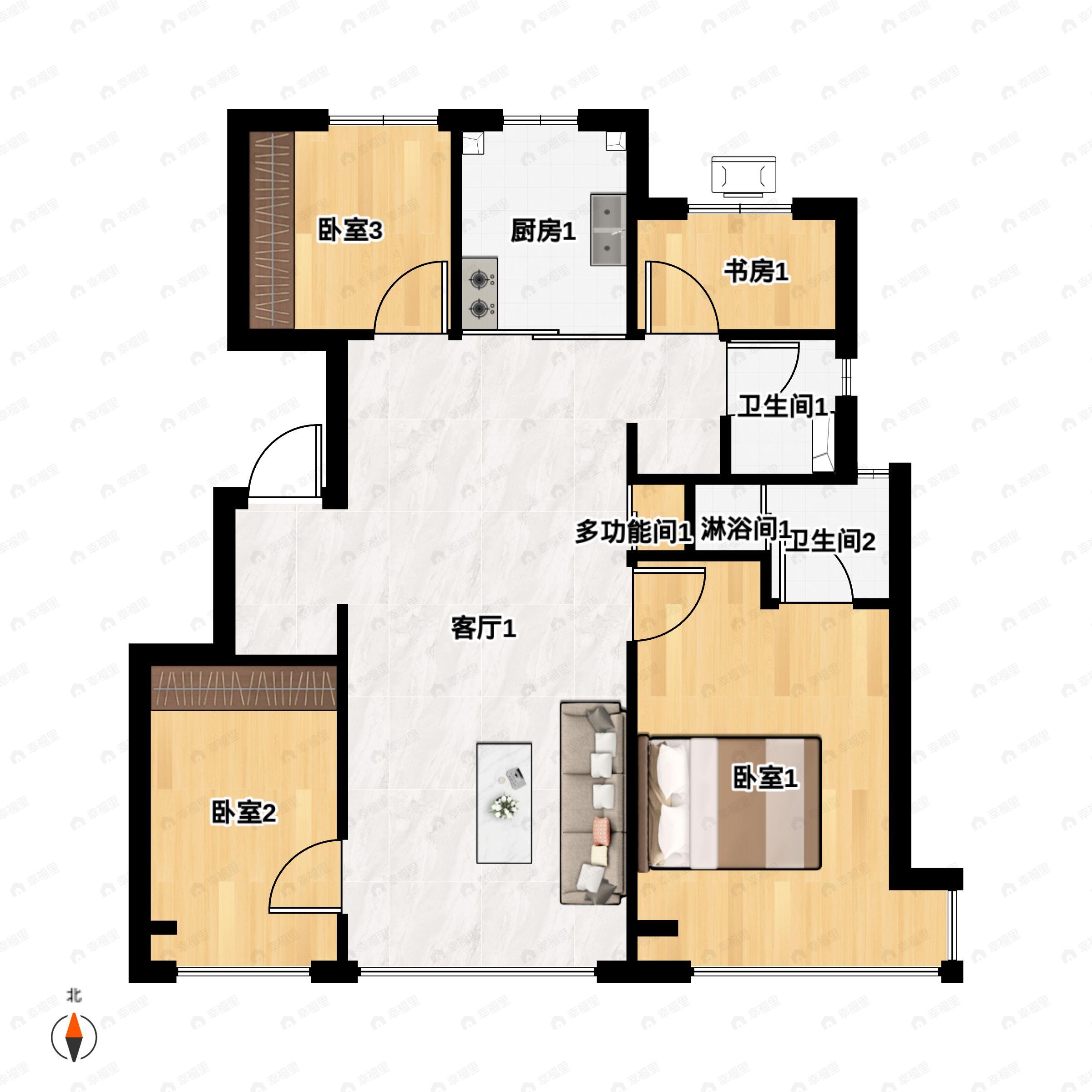 4室2厅2卫建面118平户型图