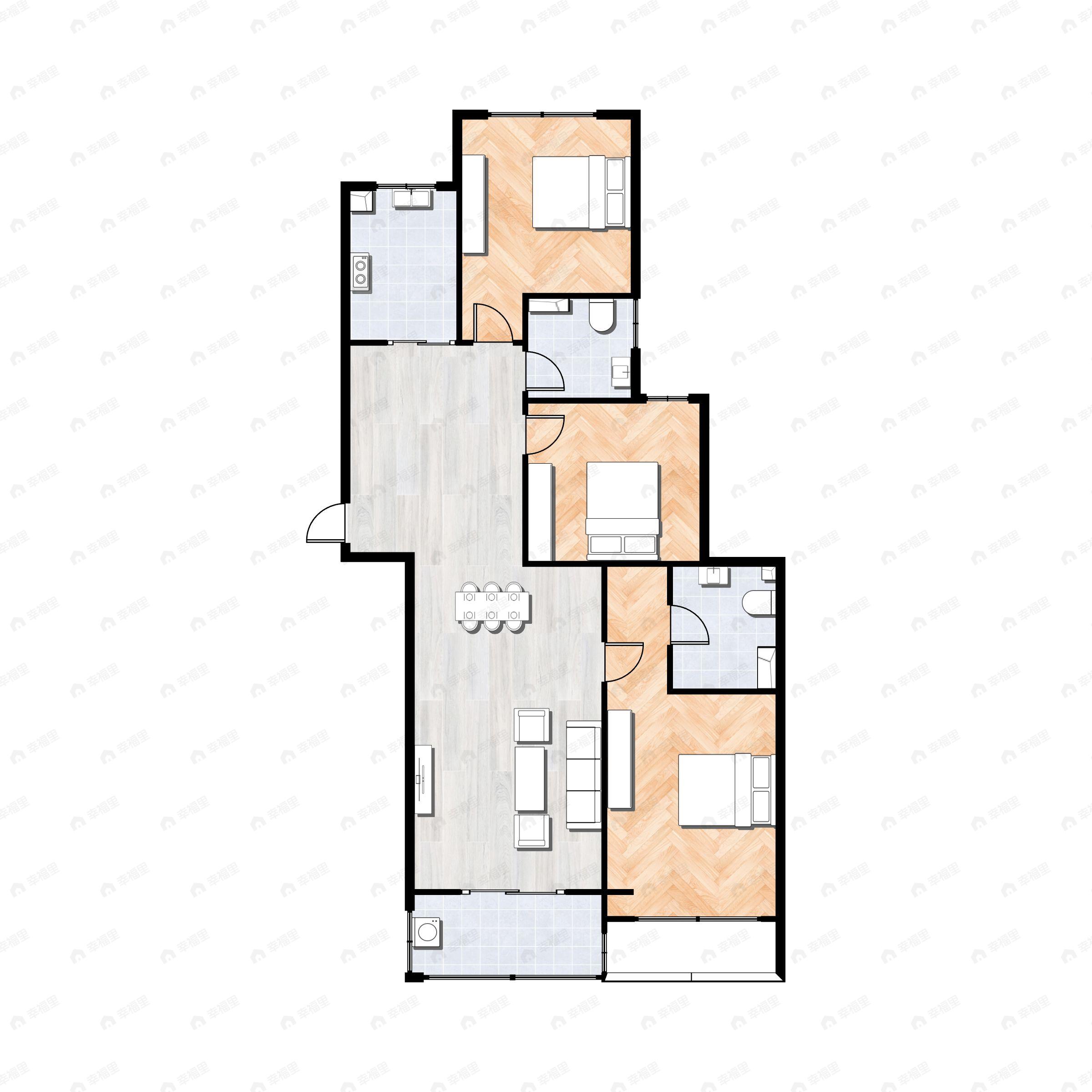 3室2厅2卫建面134平户型图